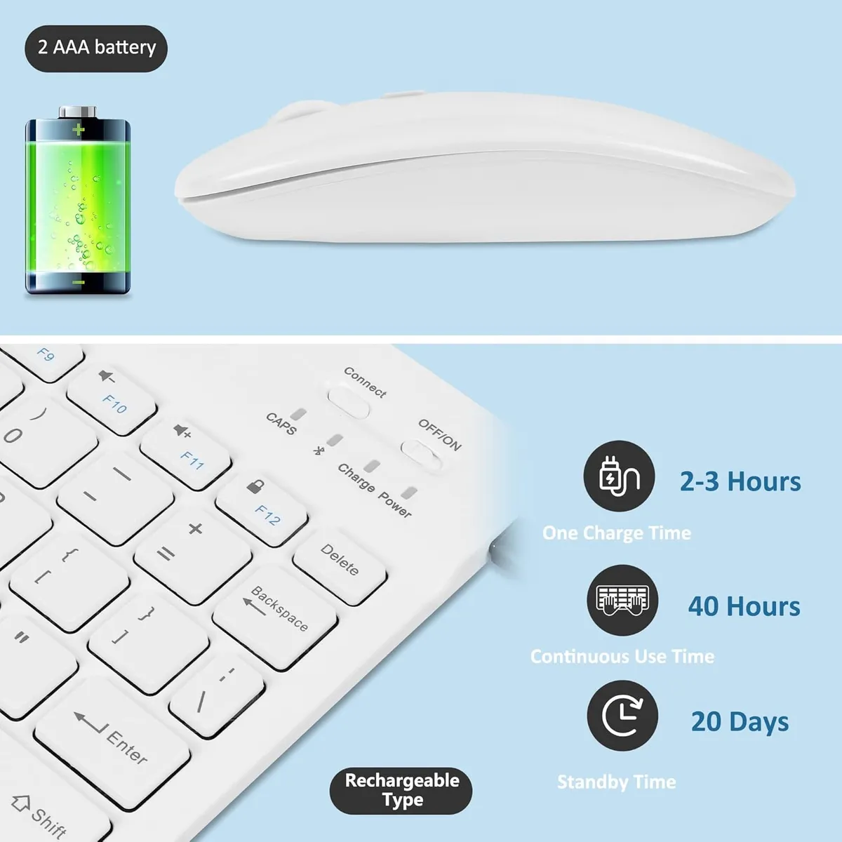 Wireless Keyboard Mouse Combo, 2.4 GHz Wireless, Compact Full Size Slim Wireless Keyboard and Mouse Set