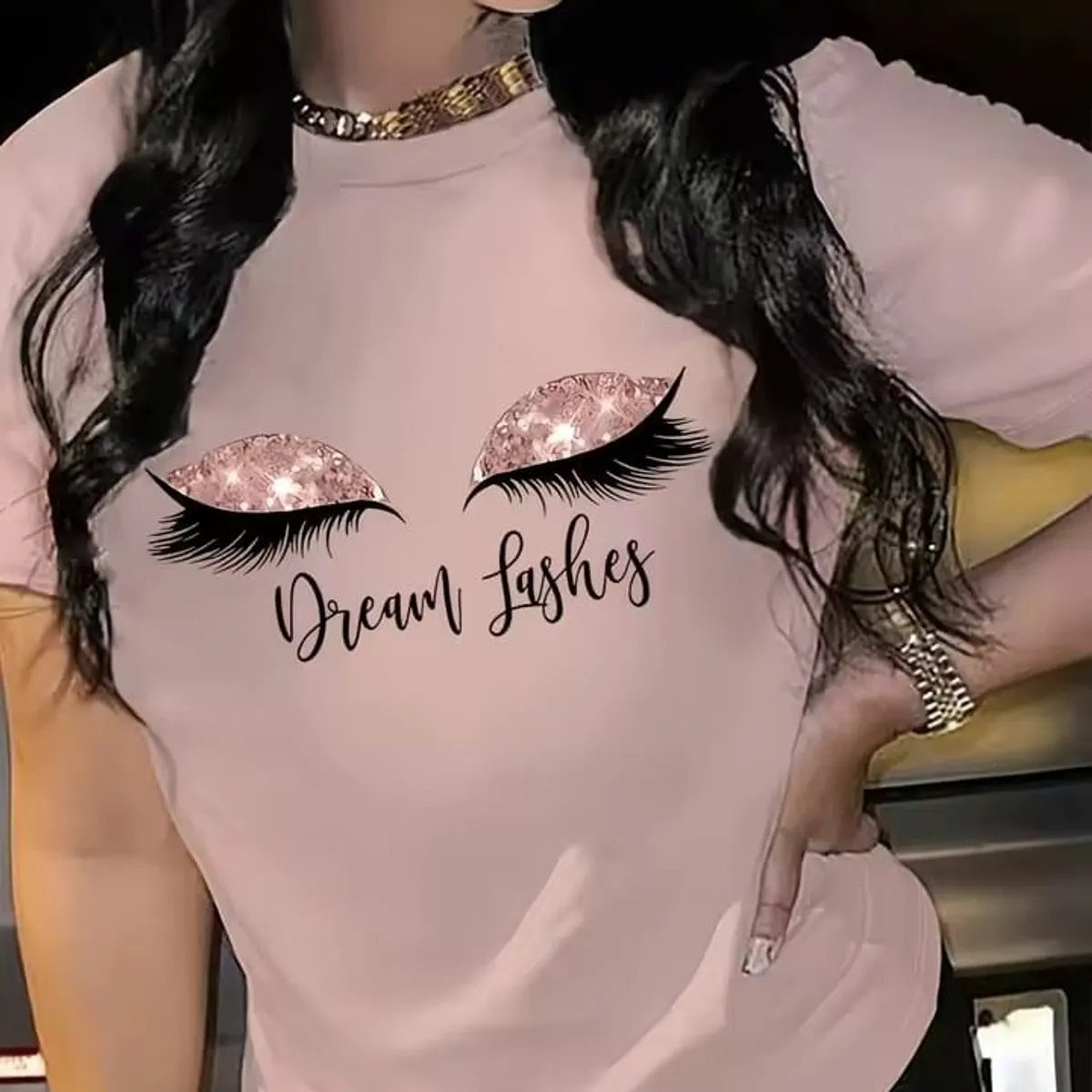 Women's Creative Eyelash Pattern Printed Casual T-shirt Top