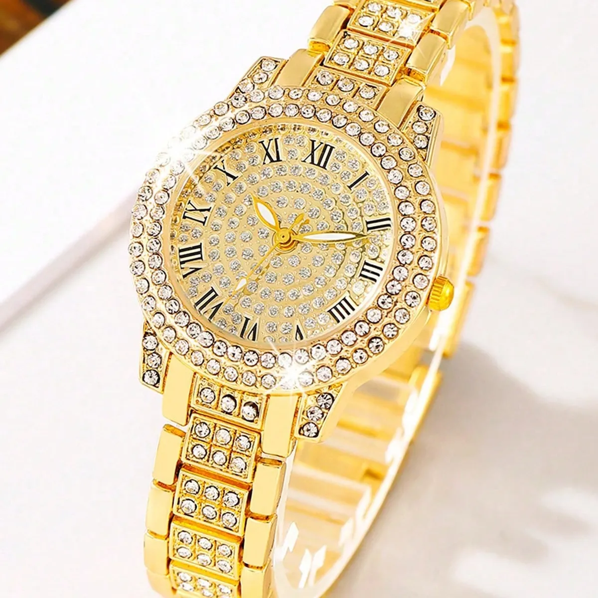 Women's Watch Set, Includes 1 Quartz Watch Encrusted With Diamonds & Gems And 1 Heart-Shaped Bracelet, Ideal For Daily Wear
