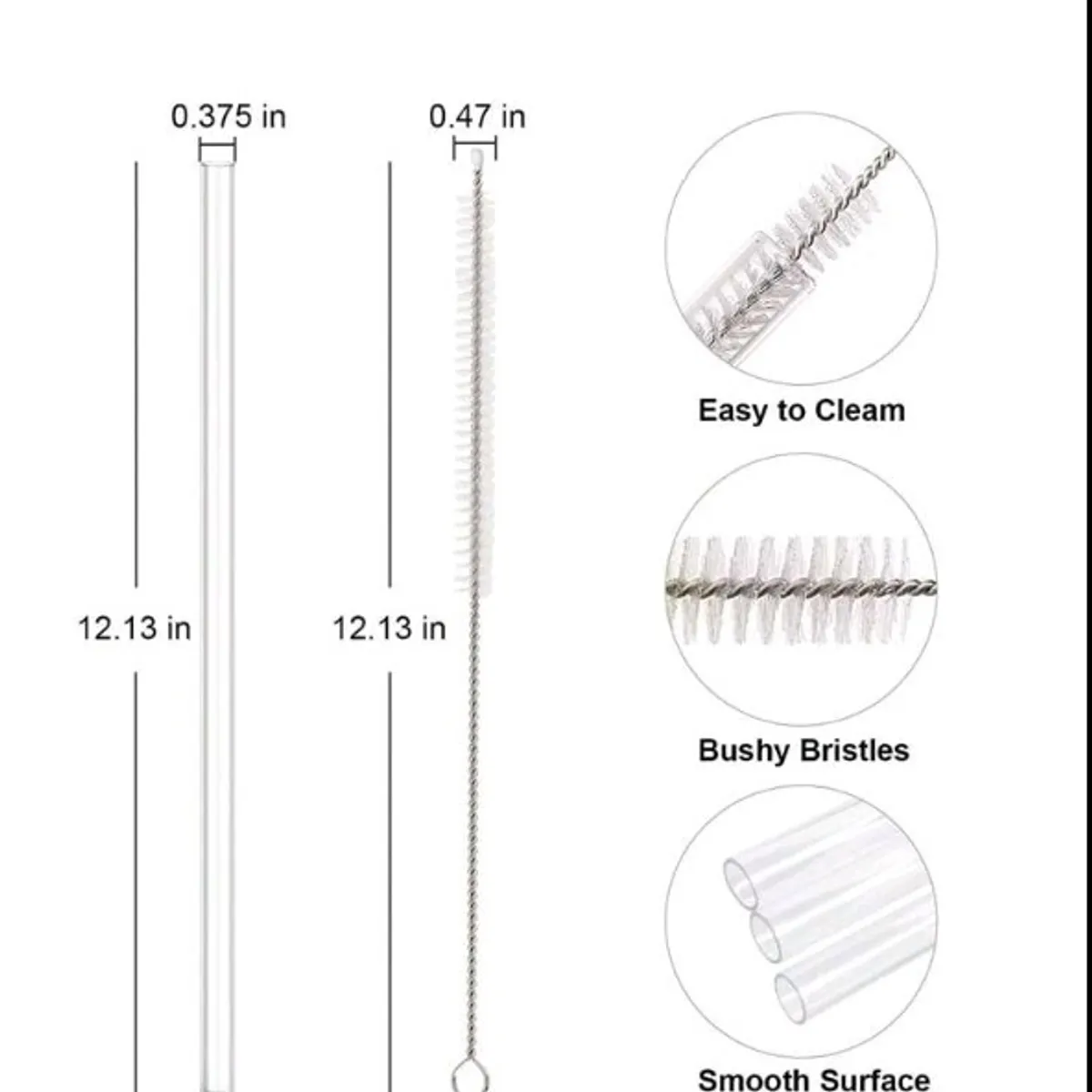 10pcs Replacement Straw With Cleaning Brush