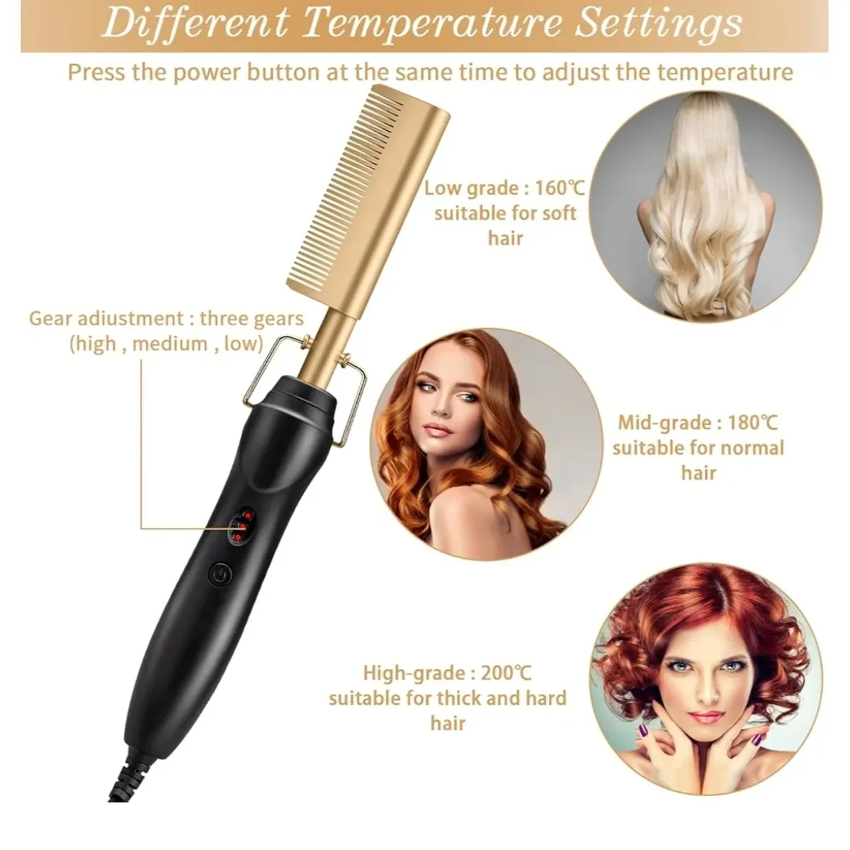 Xrui Hot Comb, 400°F High Heat Electric Comb, 45W Hot Comb Hair Straightener for Black Hair Wigs, with Anti-Scald Case, Dual Voltage & 60 Min Auto Shut-Off