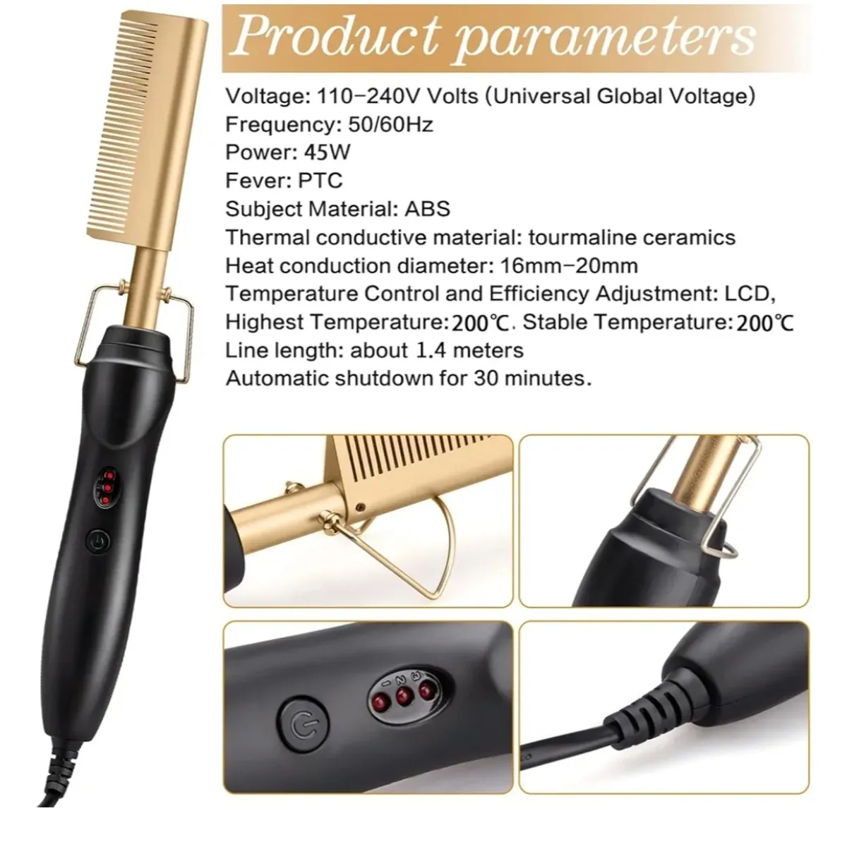Xrui Hot Comb, 400°F High Heat Electric Comb, 45W Hot Comb Hair Straightener for Black Hair Wigs, with Anti-Scald Case, Dual Voltage & 60 Min Auto Shut-Off