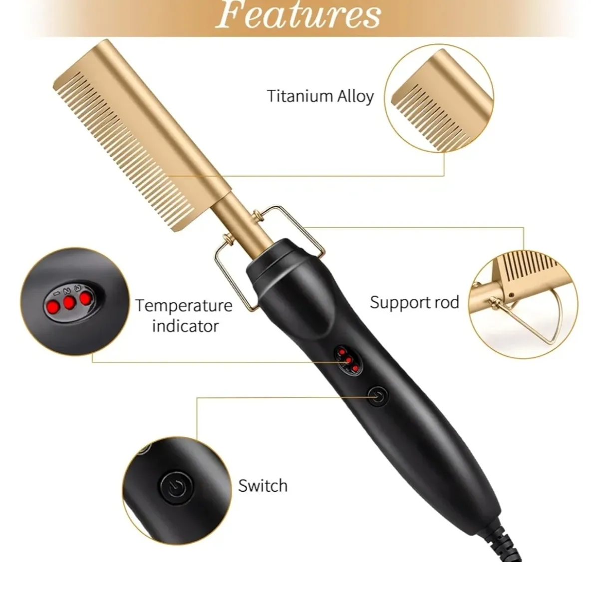 Xrui Hot Comb, 400°F High Heat Electric Comb, 45W Hot Comb Hair Straightener for Black Hair Wigs, with Anti-Scald Case, Dual Voltage & 60 Min Auto Shut-Off