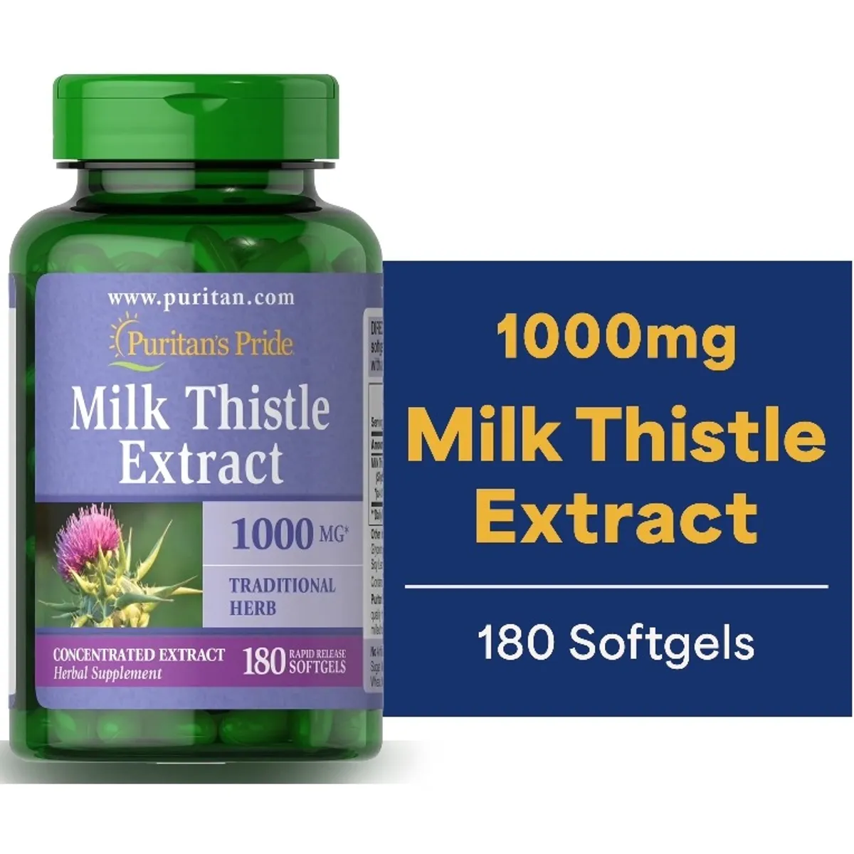 Puritans Pride Milk Thistle 4:1 Extract 1000 Mg (silymarin) Softgels, 180 Count