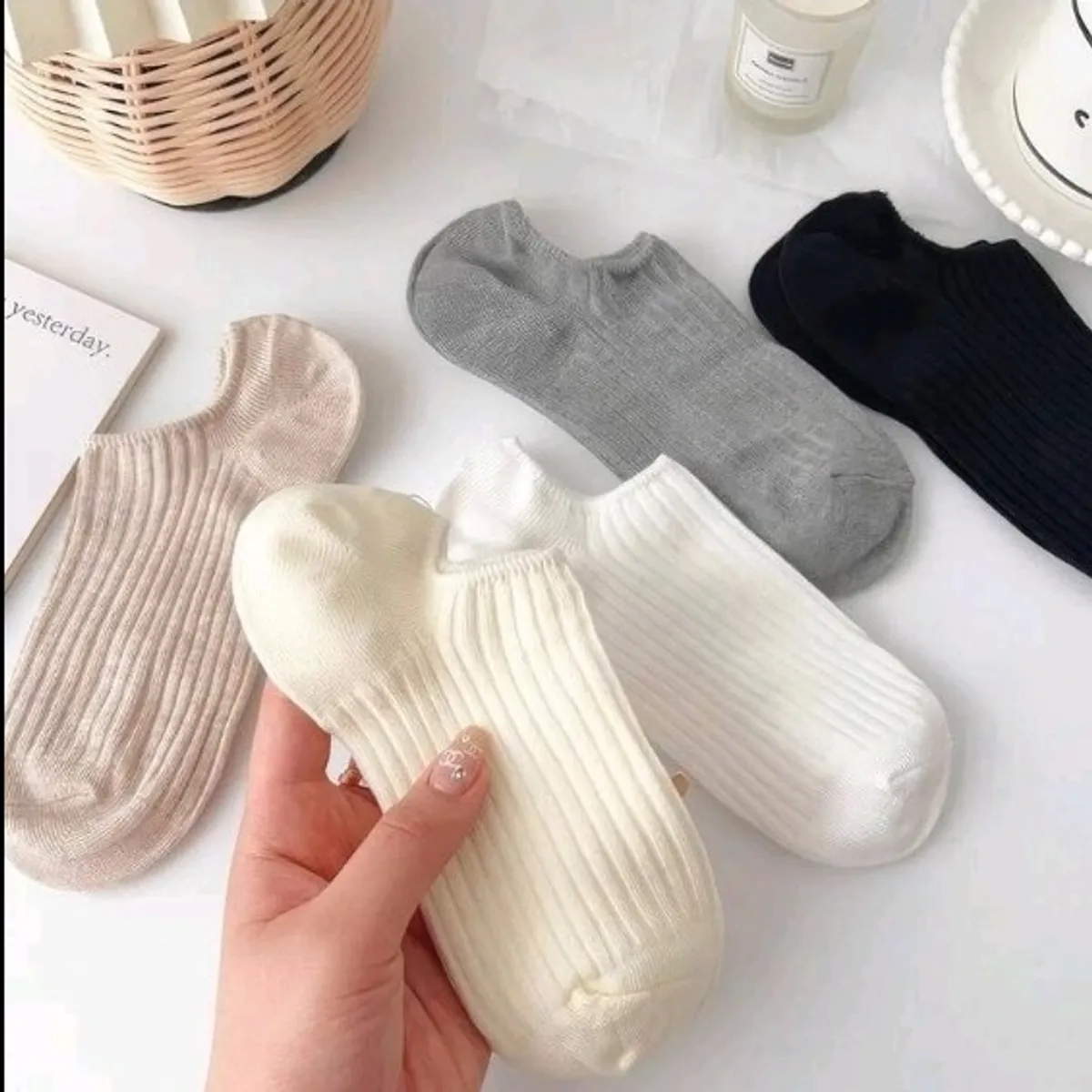5 Pairs Unisex Solid Color Boat Socks