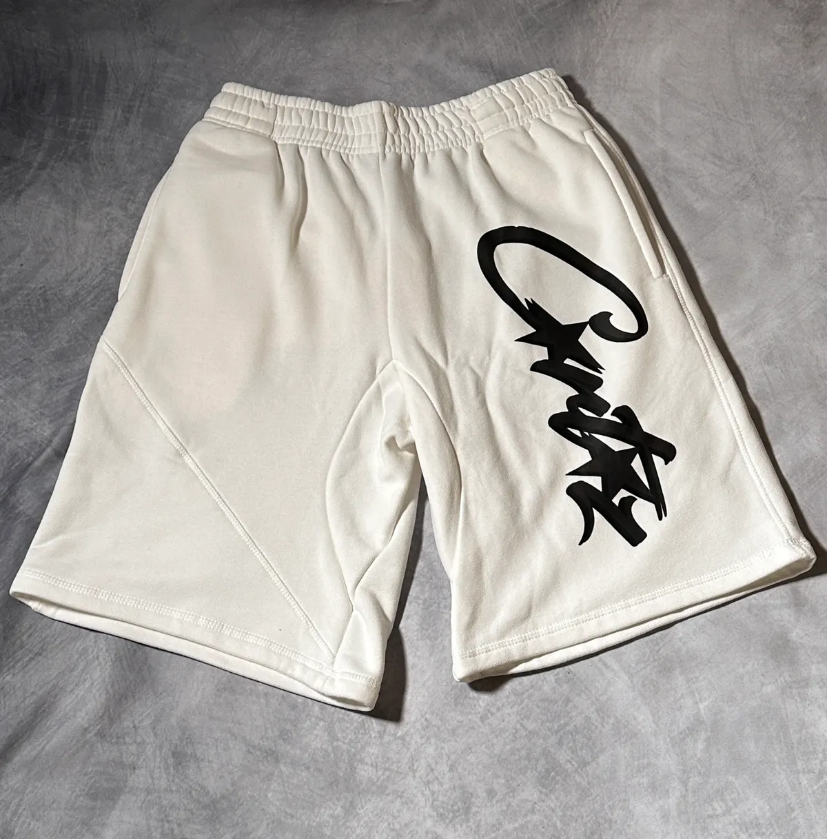 Cortiez Script Logo Shorts – Cream (Size M)