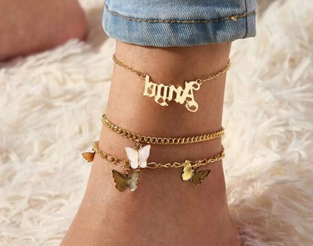 Opal Rose Gold Fashion Anklets Gold Butterfly Duo Anklet