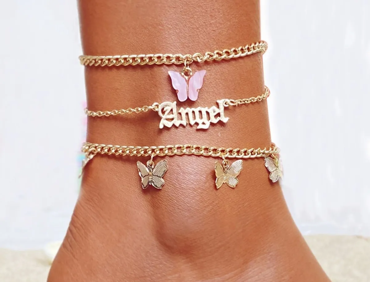 Opal Rose Gold Fashion Anklets Gold Butterfly Duo Anklet