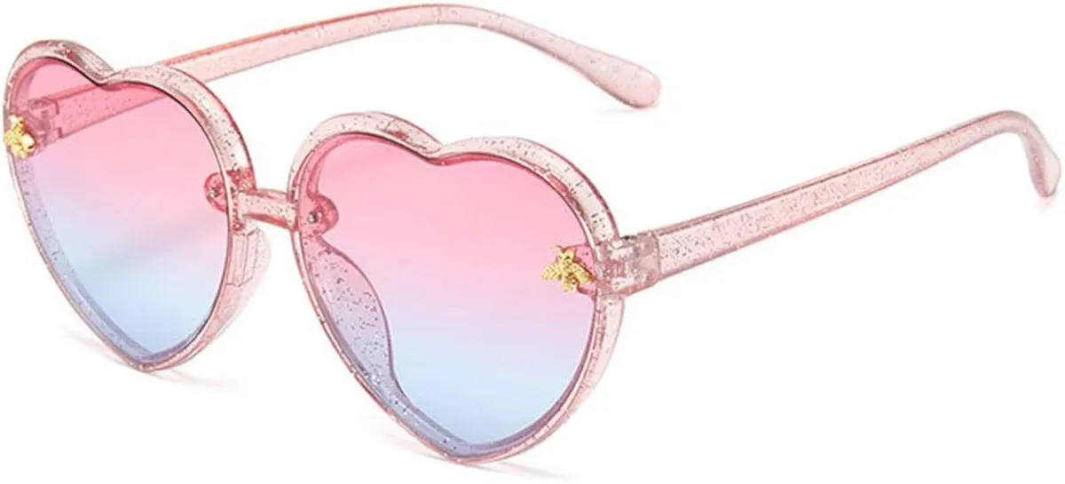 Ridering Heart Sunglasses for Toddler Girls,Shiny Cute Fashion UV400 Protection Love Heart Shaped Sunglasses