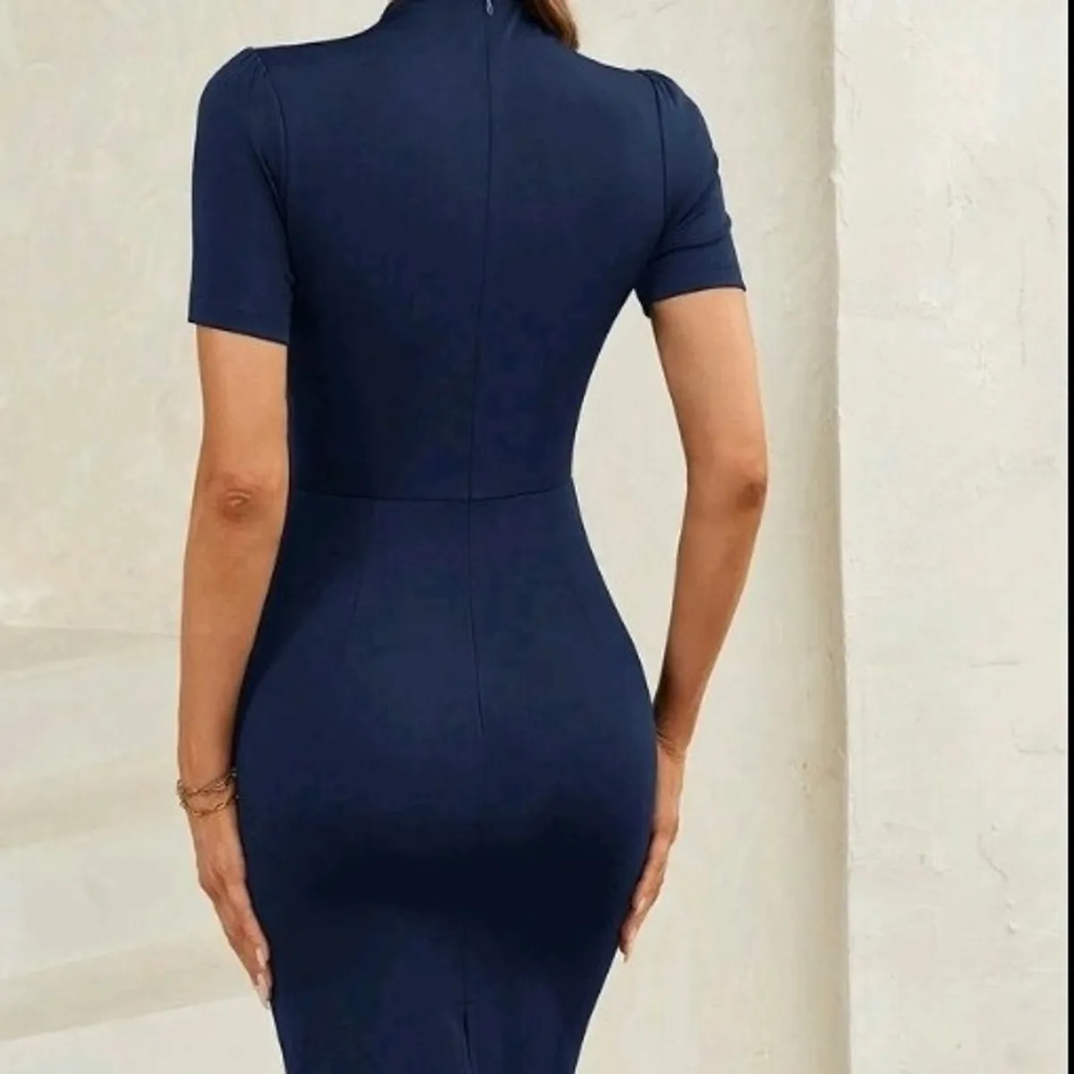 Women's Navy Blue Midi Bodycon Dress-Size M