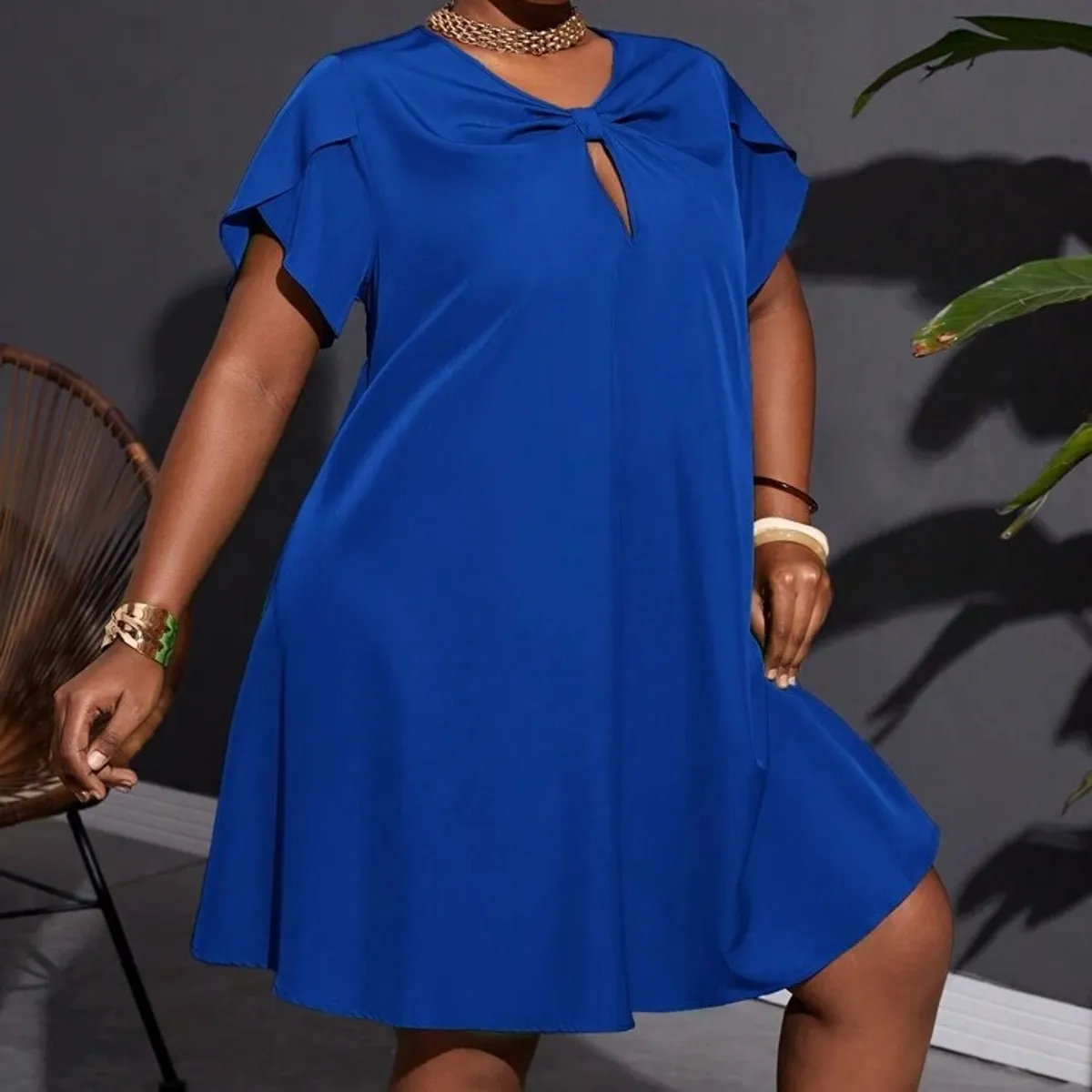 Blue Plus Size Women Dress-Size 2XL