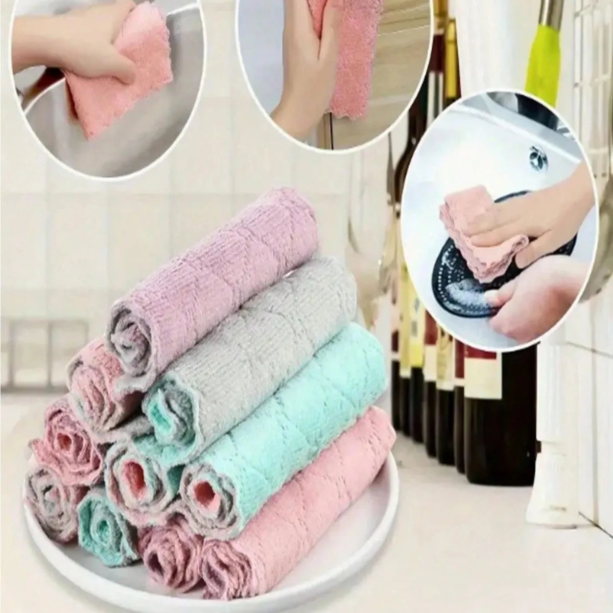 3pcs Kitchen Cleaning Cloth, Dishcloth, Non-Stick Oil And Non-Shedding Cleaning Cloth