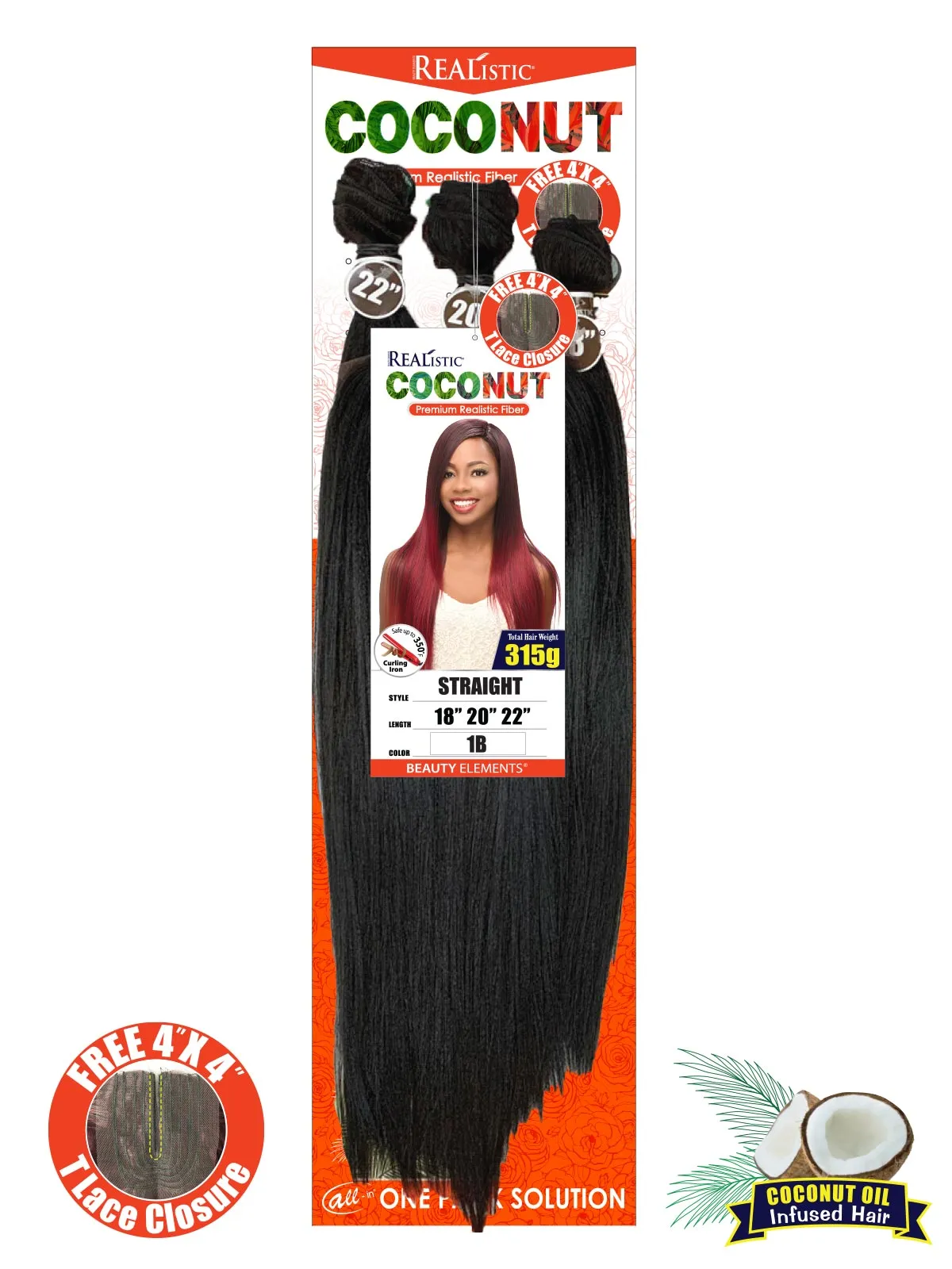 Realistic Coconut 18"/20"/22" , Straight, T1B30