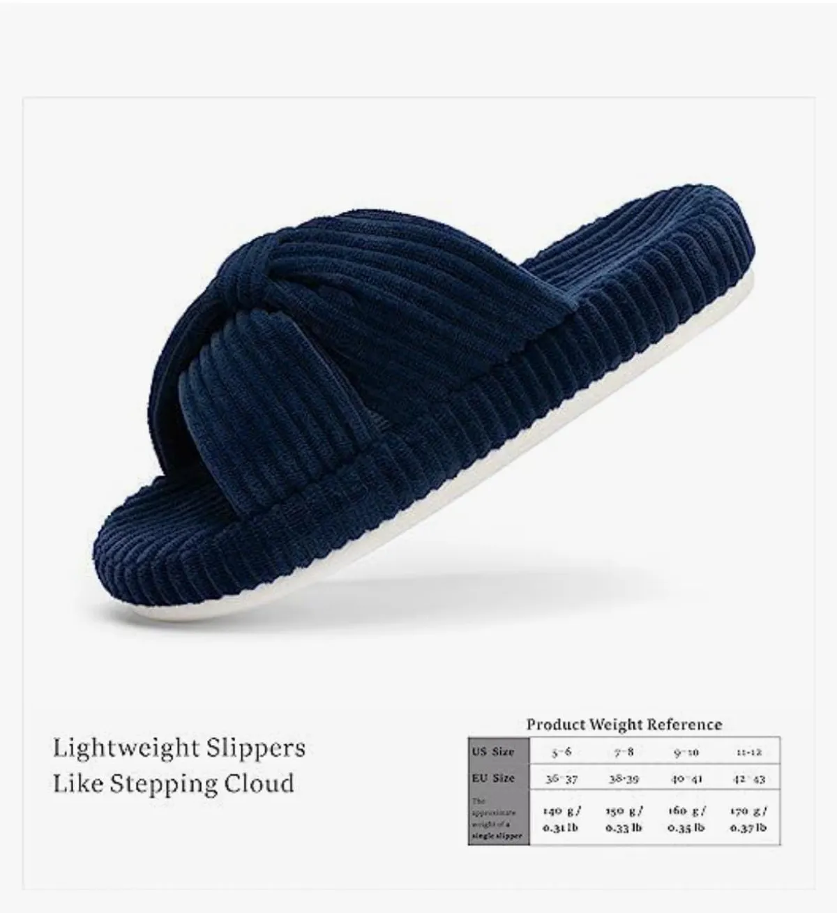 Chantomoo Slippers for Women Memory Foam House Bedroom Corduroy Bow Navy Blue - Size 7
