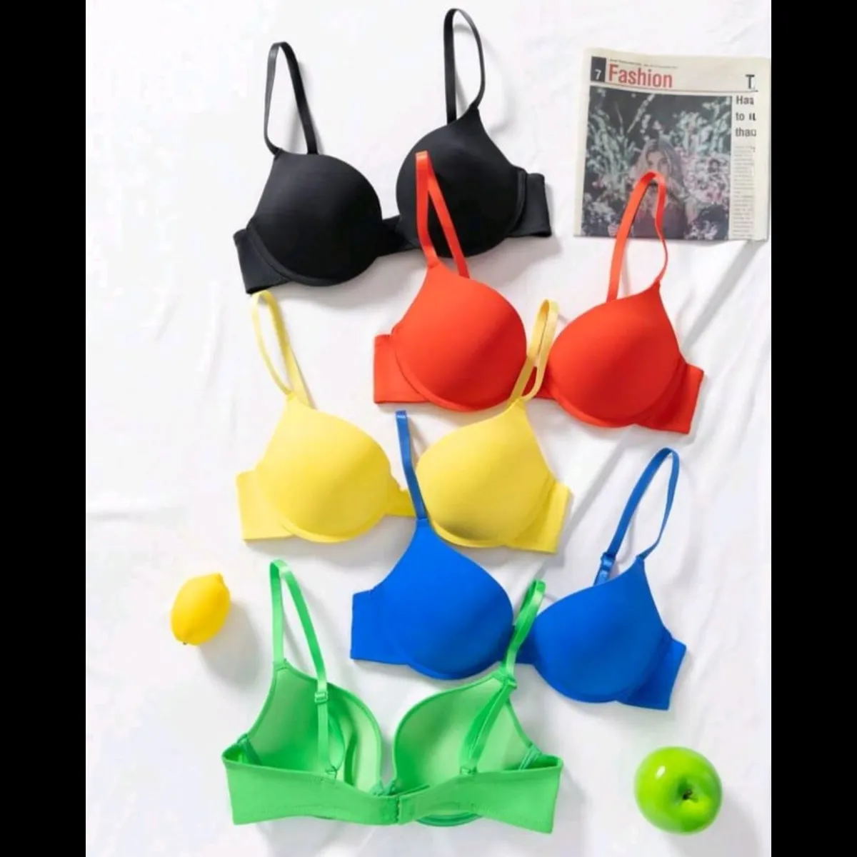 5pcs Women's Minimalist Solid Color Wireless Gather Bras - Size: L