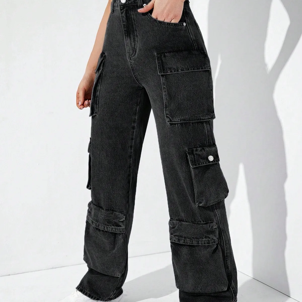 Jeanoix Straight Leg Denim Cargo Pants-Size S