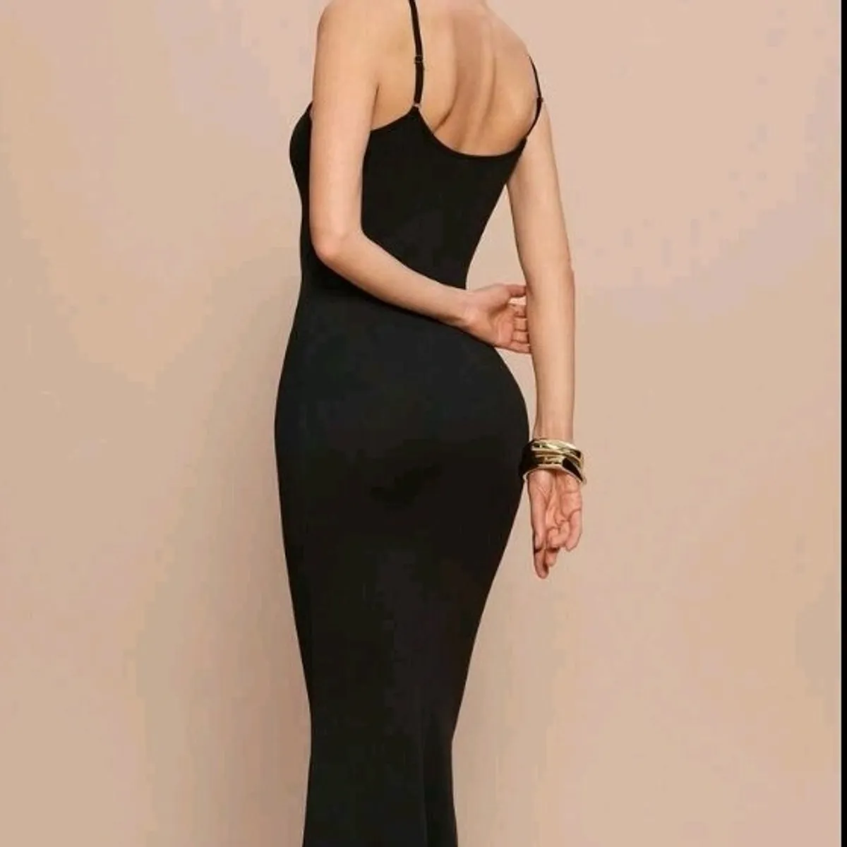 Women's Black Spaghetti Strap Bodycon Long Dress-Size M