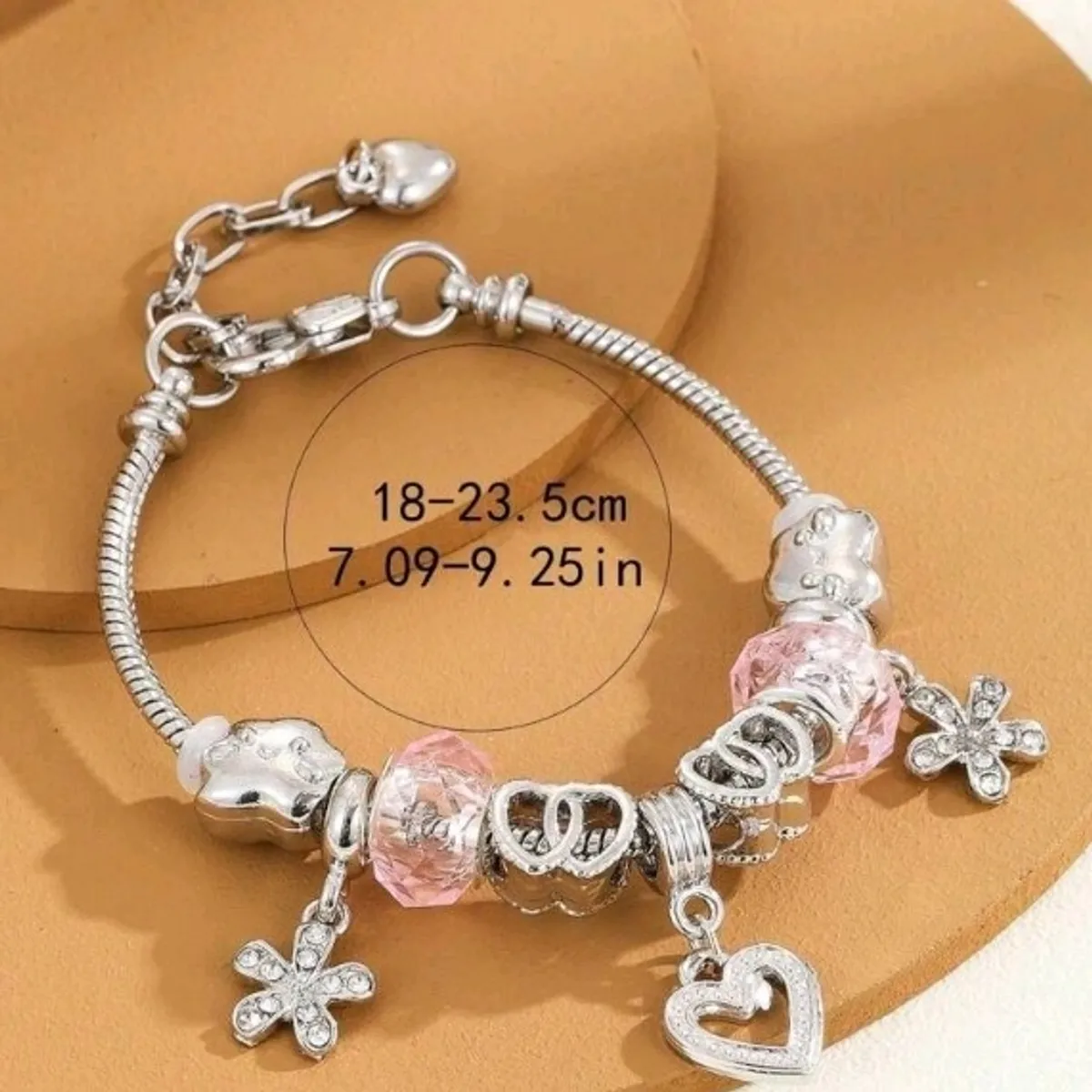1pc Silver  Heart  Beaded Bracelet  With Hollow Out Heart, Flower