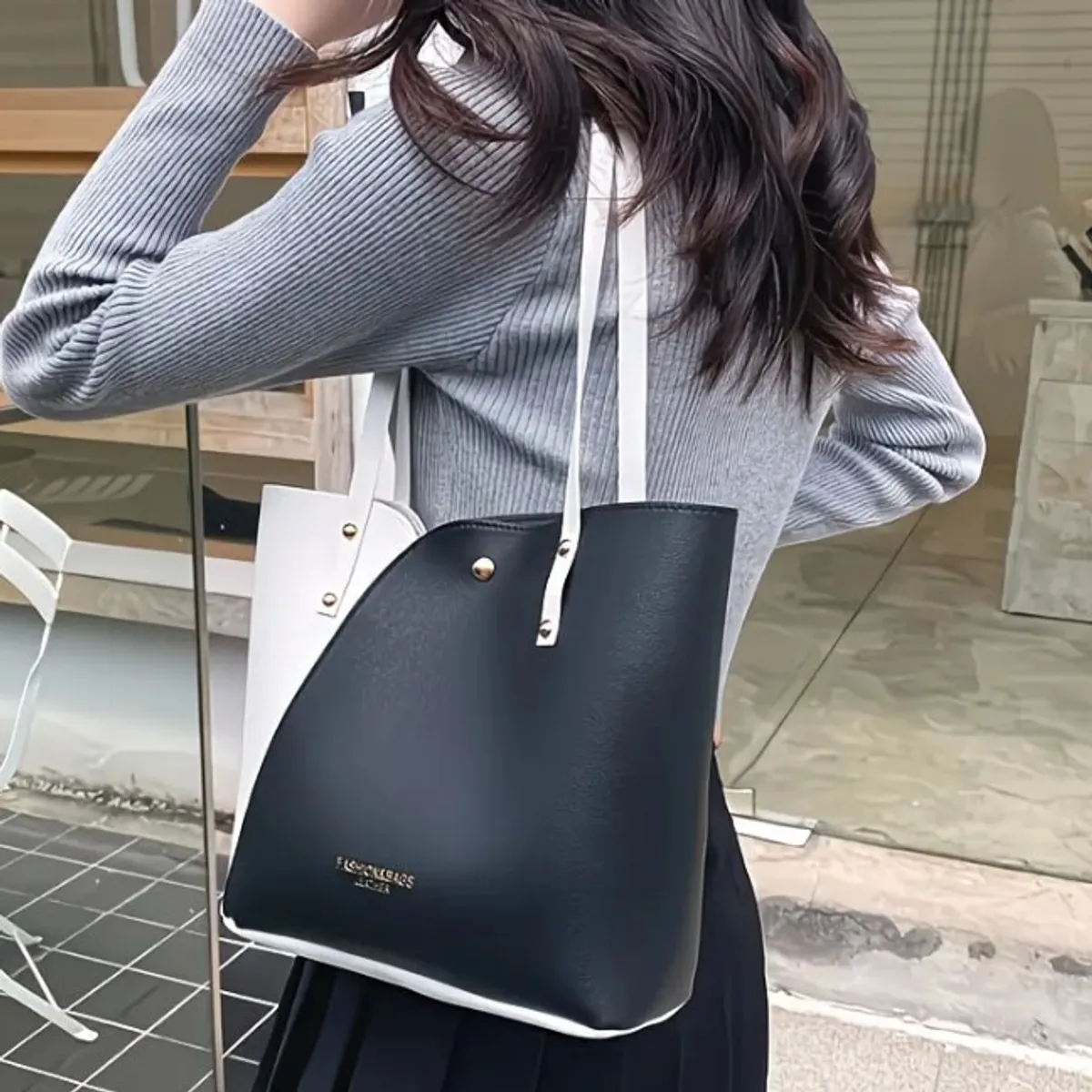Wholesale Women's Single-Shoulder Tote Bag with Dual-Color Design,