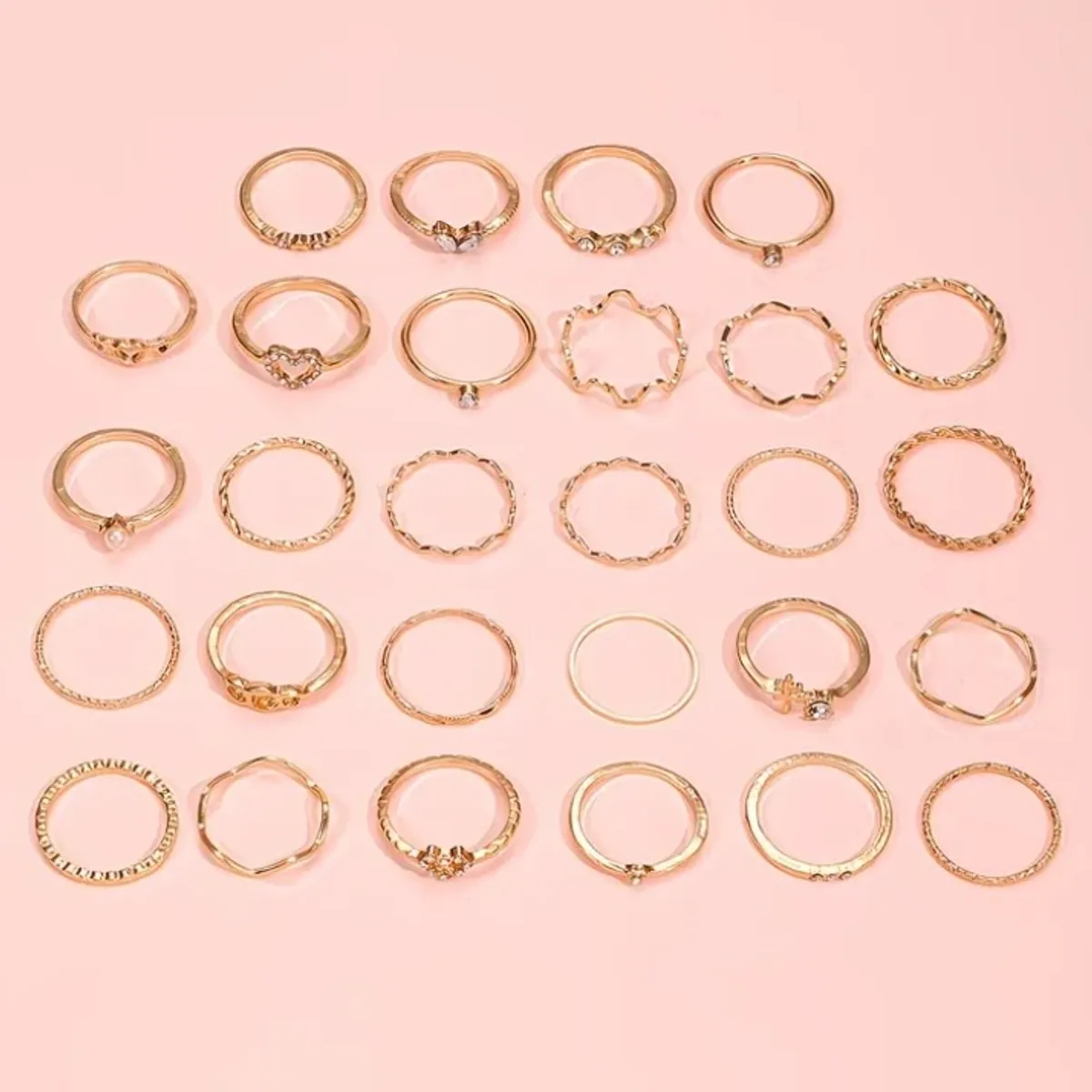 28pcs Punk Vintage Style Women's Stacking Ring Set