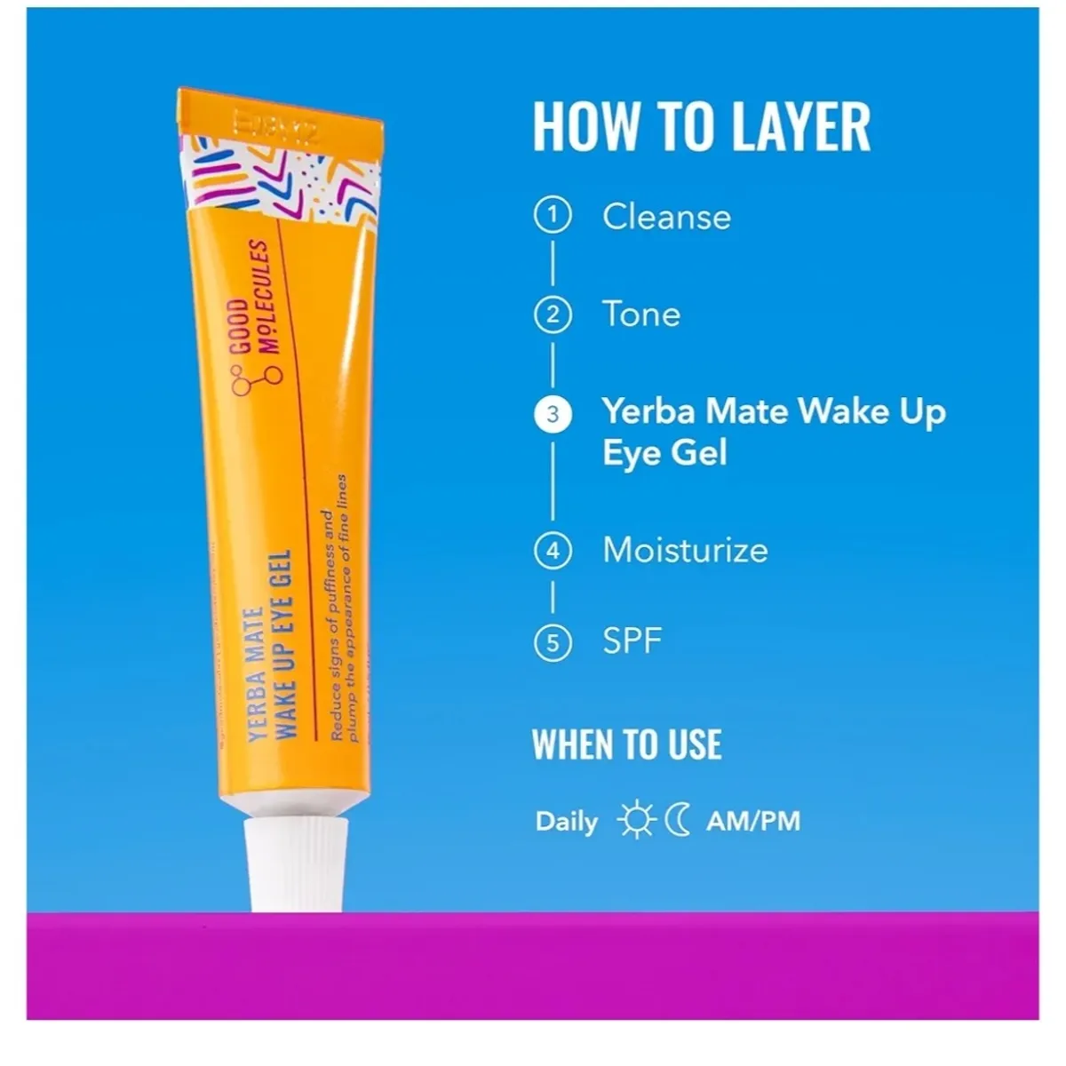 1Pcs/15ml Goods Molecules Yerba Mate Wake Up Eye Gel - Hydrating Under Eye Gel Cream with Hyaluronic Acid and Caffeine - Target Dark Circles and Puffiness - Skin Care for Face