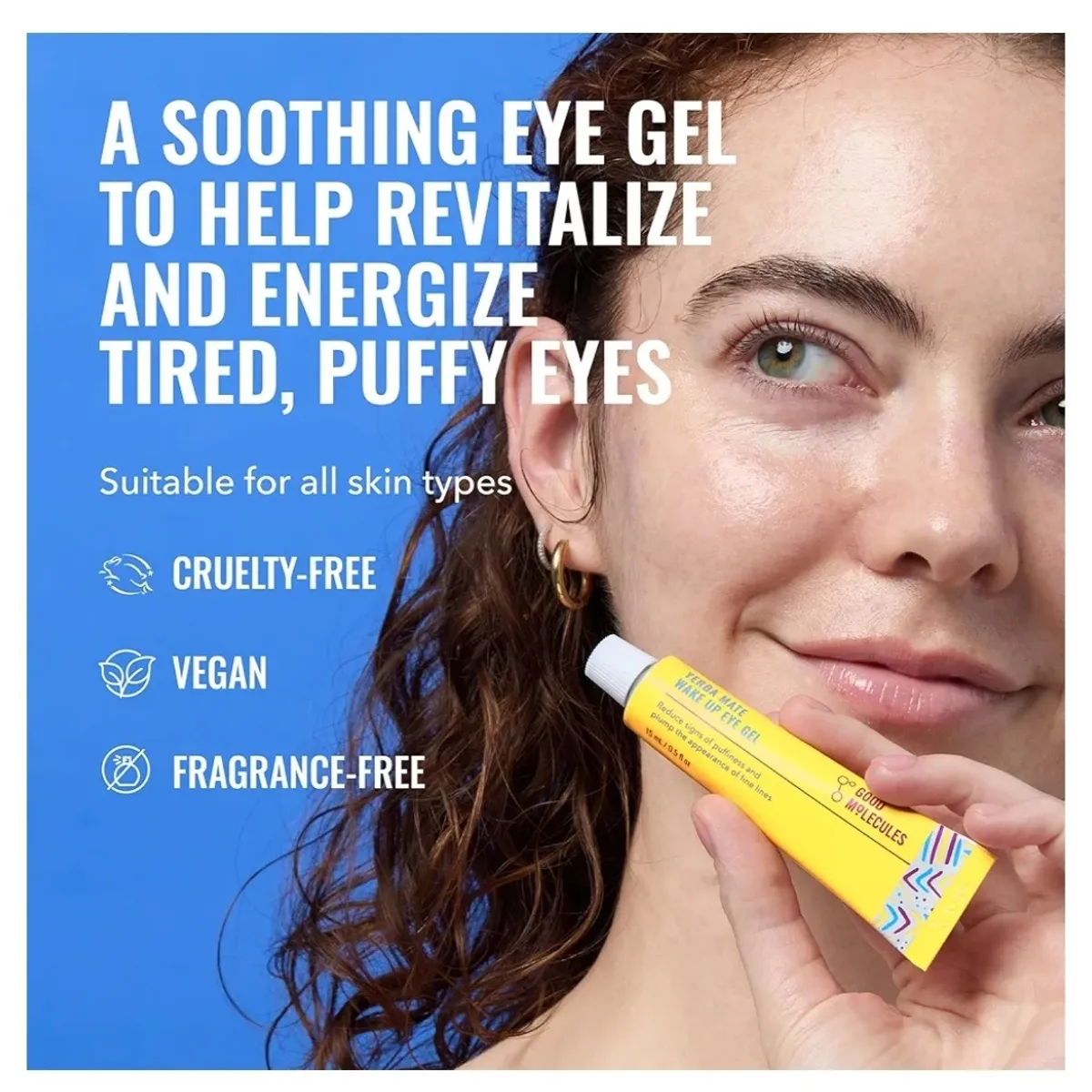 1Pcs/15ml Goods Molecules Yerba Mate Wake Up Eye Gel - Hydrating Under Eye Gel Cream with Hyaluronic Acid and Caffeine - Target Dark Circles and Puffiness - Skin Care for Face