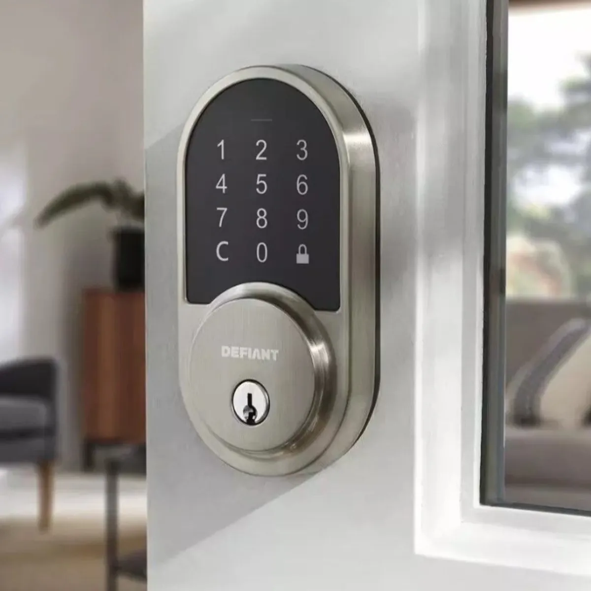Defiant Round Satin Nickel Smart Wi-Fi Deadbolt Powered by Hubspace
