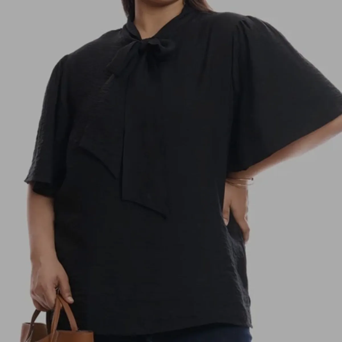 Women's Black Bow-tie Blouse-Size XL