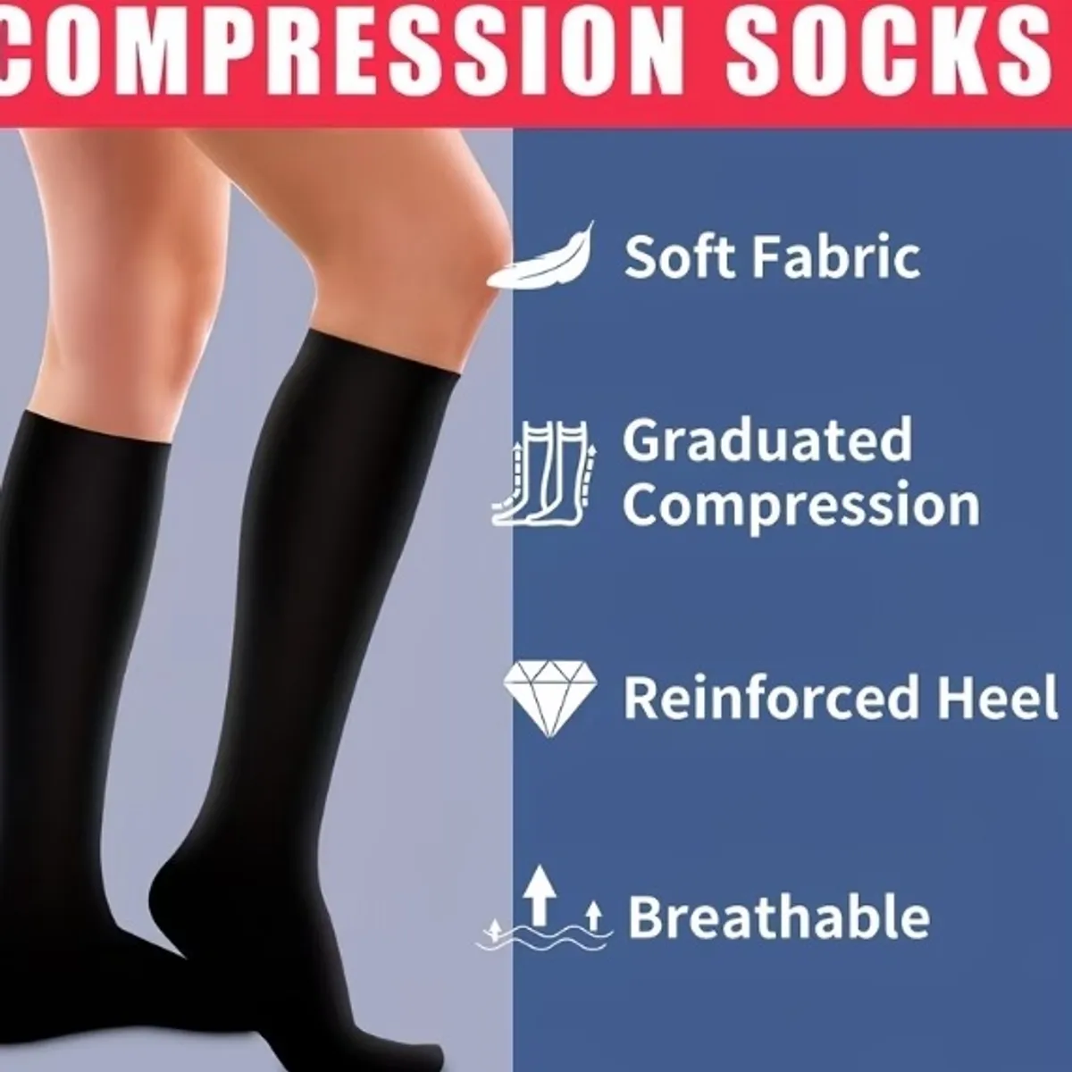 3 Pair Black, White & Brown Compression Socks-Size S/M