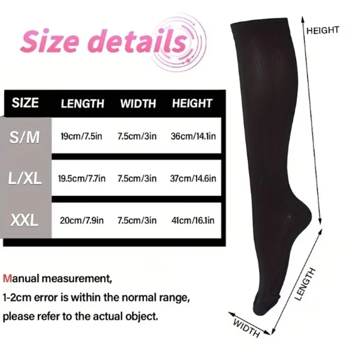 3 Pair Black, White & Brown Compression Socks-Size S/M