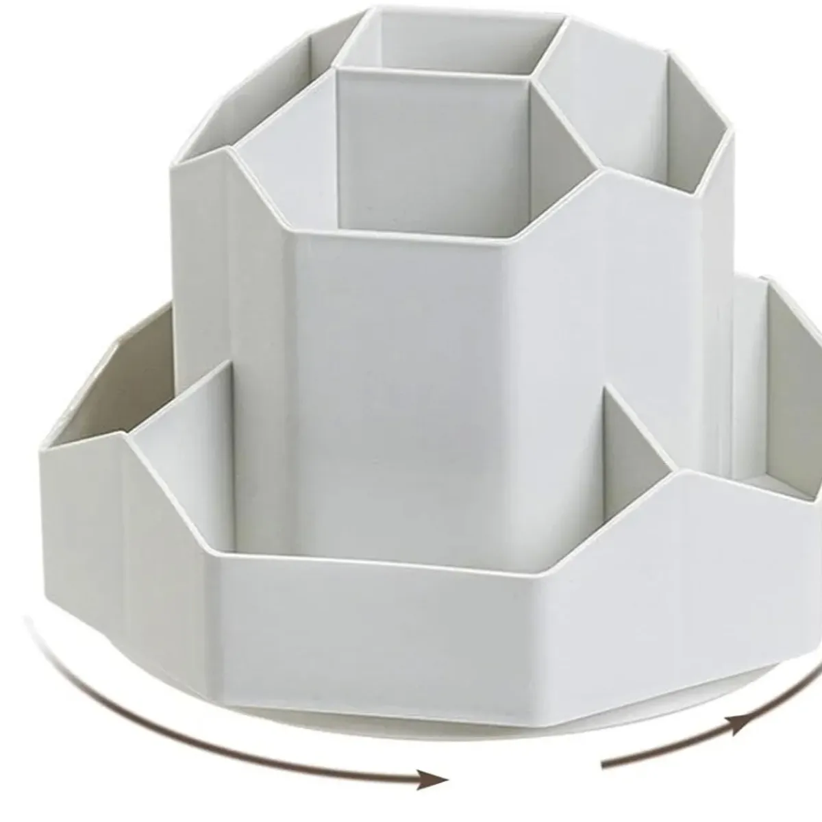 White Pencil Pen Holder for Desk, 9 Slots 360° Rotating Desk Organizers