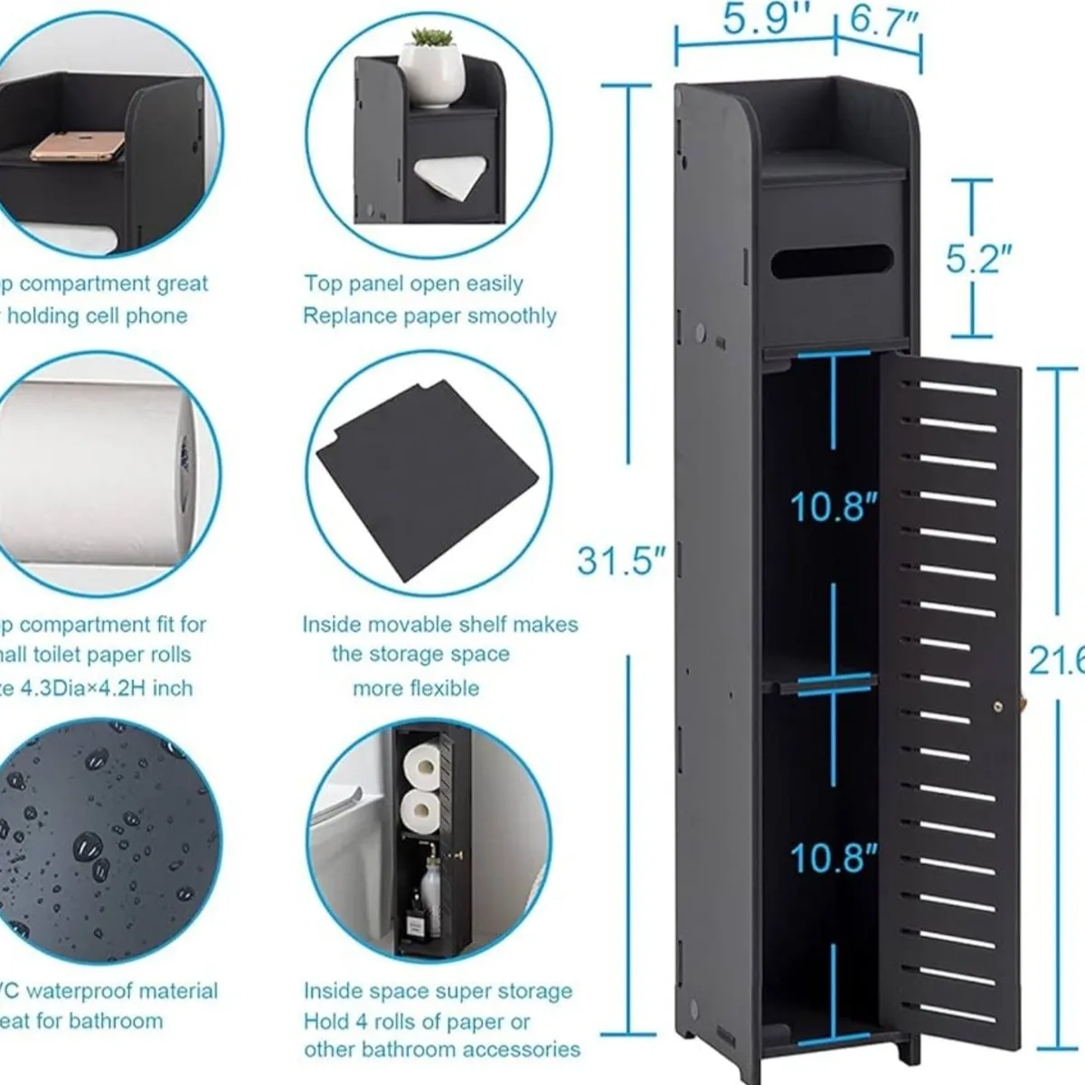 Toilet Roll Holder,Chrome Toilet Paper Holder Behind Toilet Storage for Restroom Cabinet