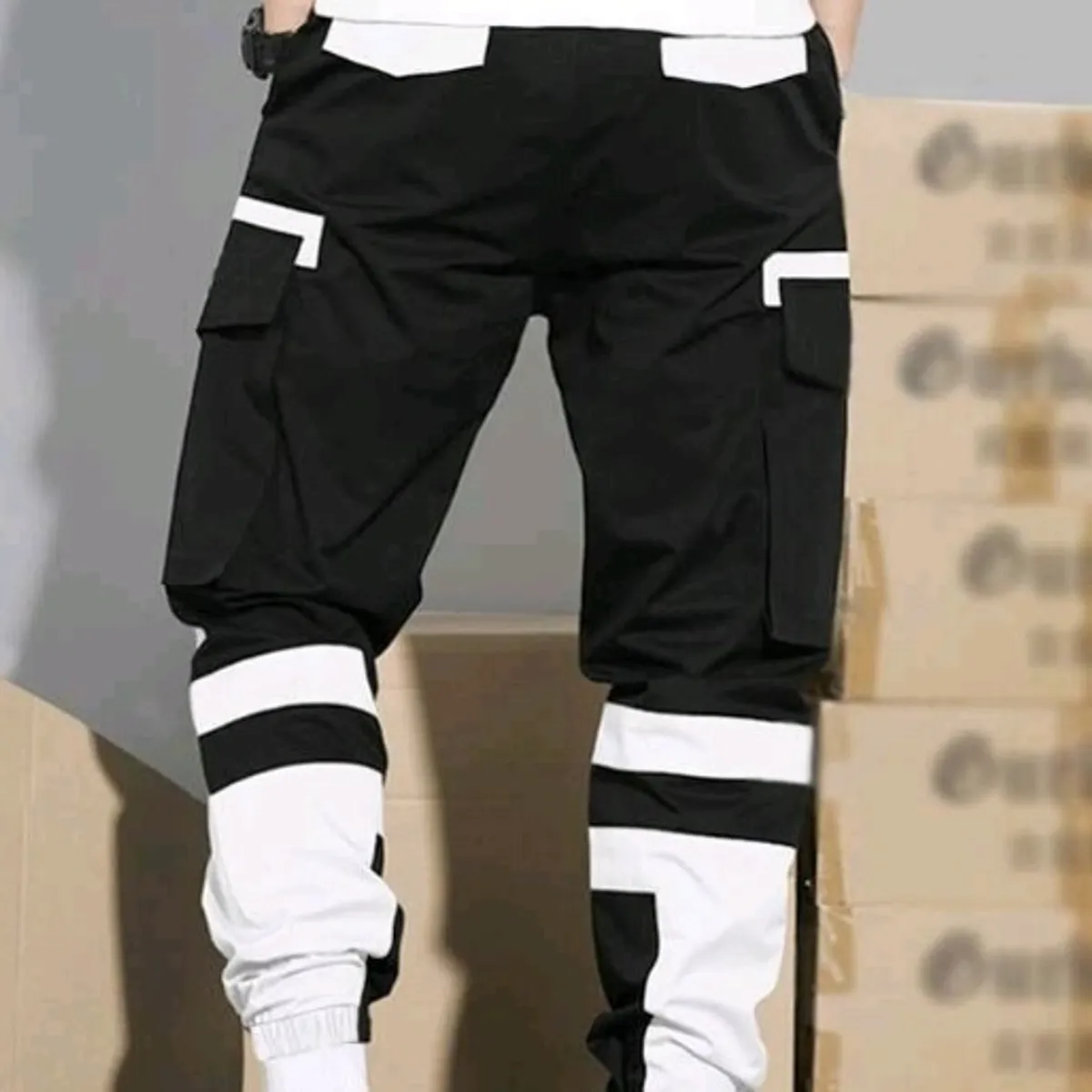 Men Drawstring Tone Cargo Pants-Size L