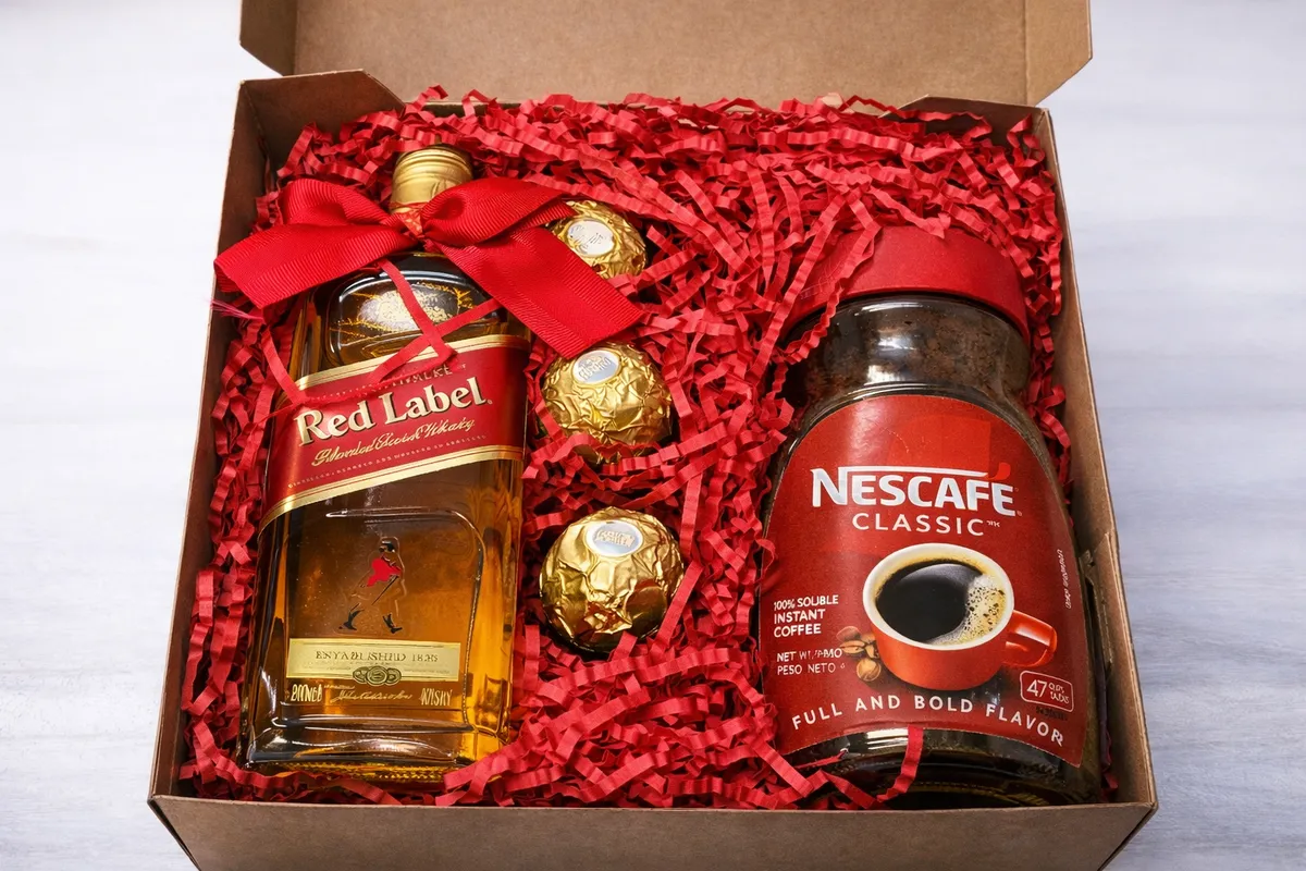 Johnnie Walker Red Label 20CL  Gift Box, Red/ brown, 8x8, Coffee, 8x8 box, 1lb