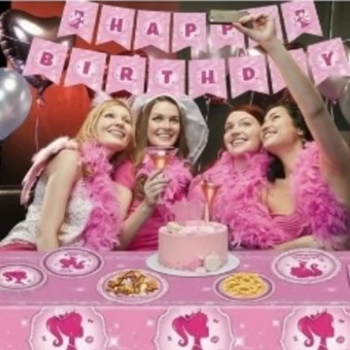 Pink Girl Babe Happy Birthday Party Supplies Babe Head Paper Plates, Cups ,Straw ,Napkins  & Tablecloth