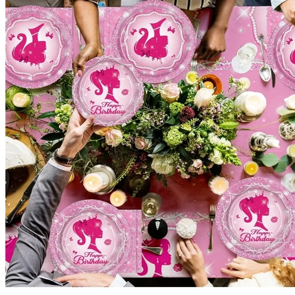 Pink Girl Babe Happy Birthday Party Supplies Babe Head Paper Plates, Cups ,Straw ,Napkins  & Tablecloth