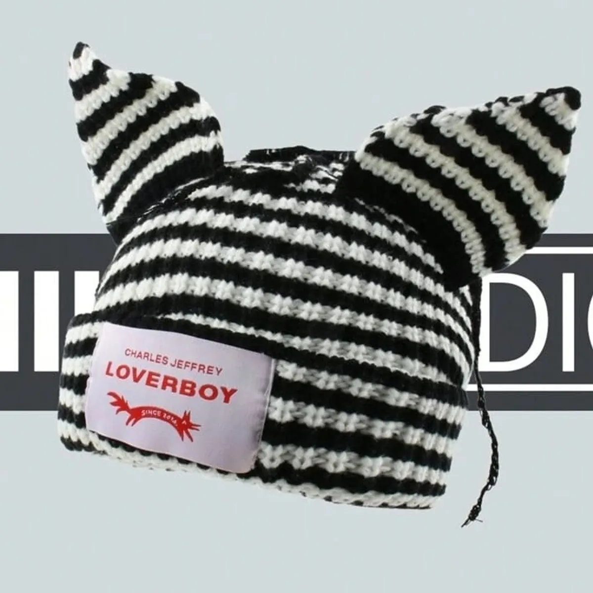 1pc Women's Hat, Cute Fox Ear Striped Knitted Beanie, Sweet Korean Style, Warm Earflap, Letter Patch, Versatile, Suitable For Spring & Autumn Outdoor Wear