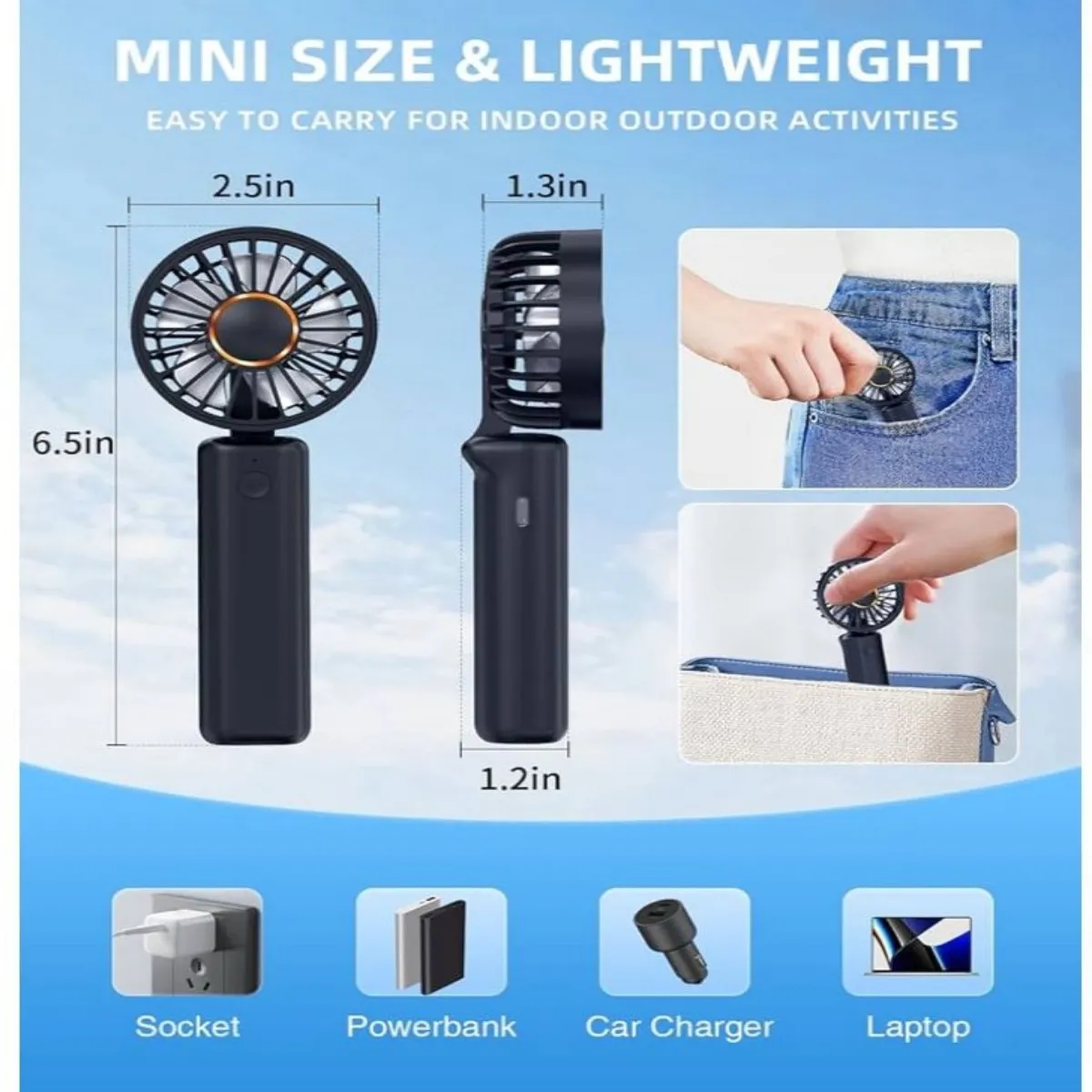 Black Foldable Handheld Mini Fan