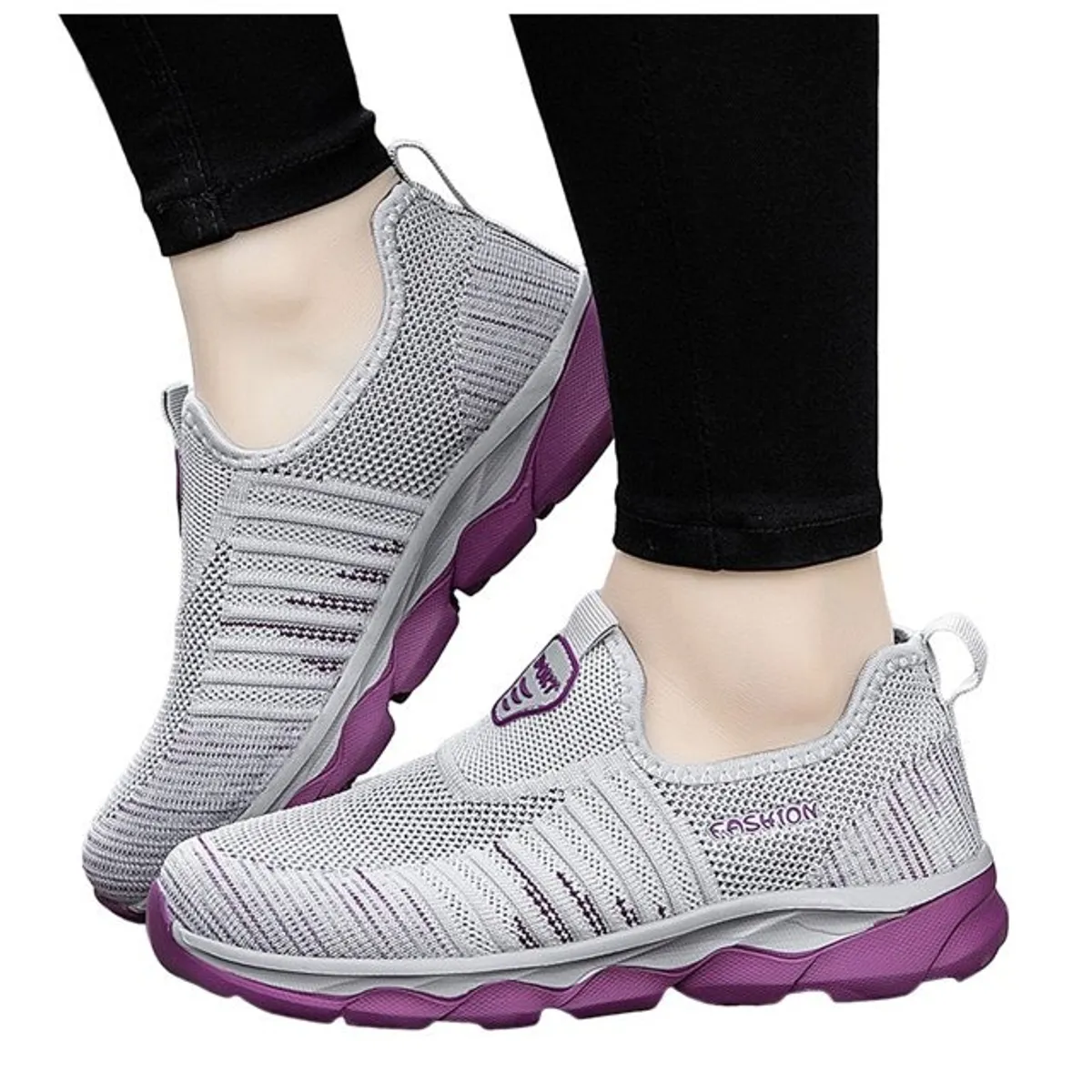 Breathable Lightweight Large Size Sports Casual Shoes Mesh Shoes Walking Shoes Women's Sneakers Grey-Size 8.5