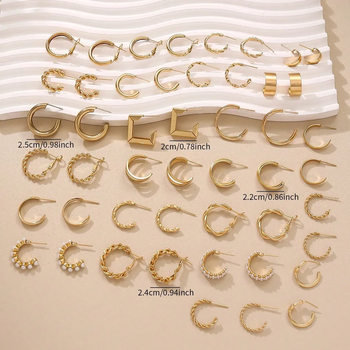 48 Pcs Vintage Punk Style Women Metal Earring Set, Faux Pearl Earrings