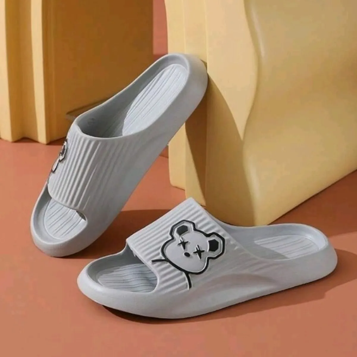 Women's  Grey Little Bear Printed Sandals -Size-11