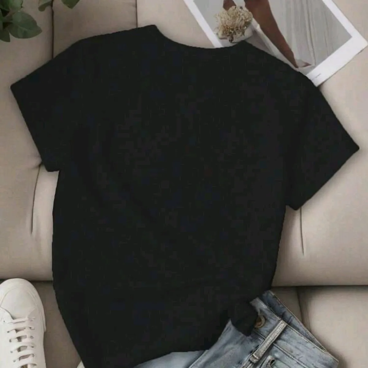 Women Letter Pattern Printed T-Shirt Casual Short Sleeve T-Shirt - Size: L