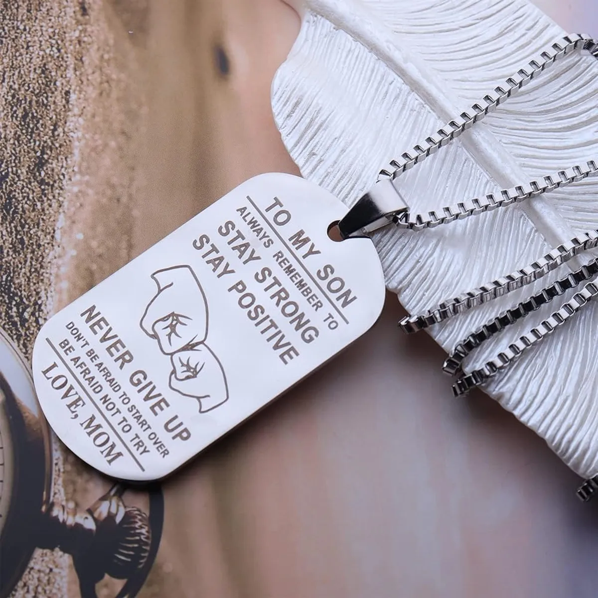 To My Son Necklace from Dad Mom Never Forget How Much I Love You Birthday Christmas Gifts Dog Tag Necklace