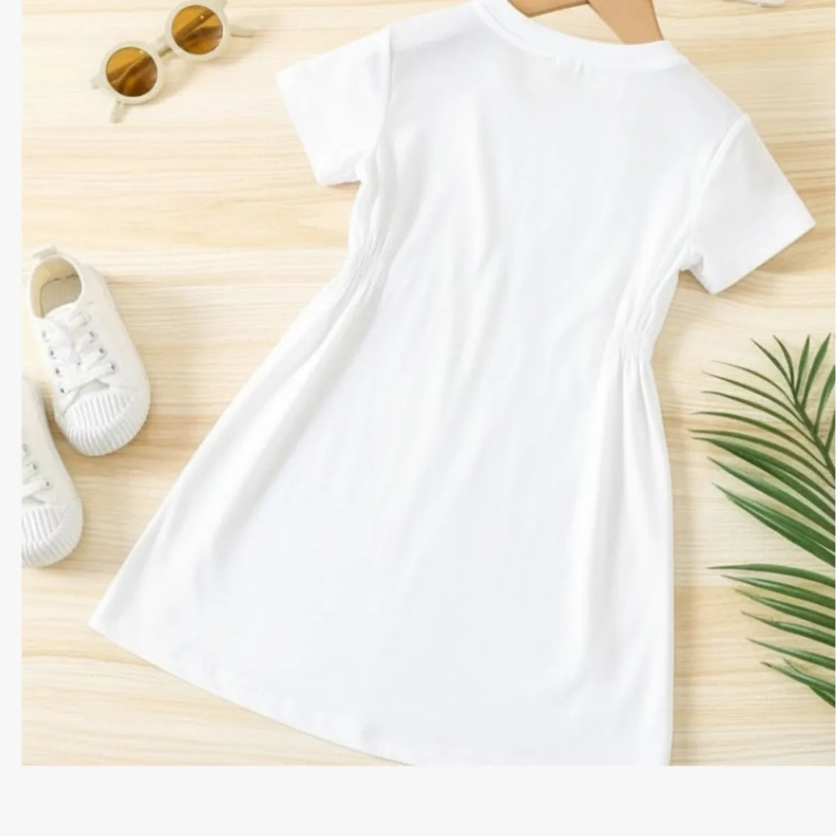 Girl White Graphic Letter shirred Dress-Size 120