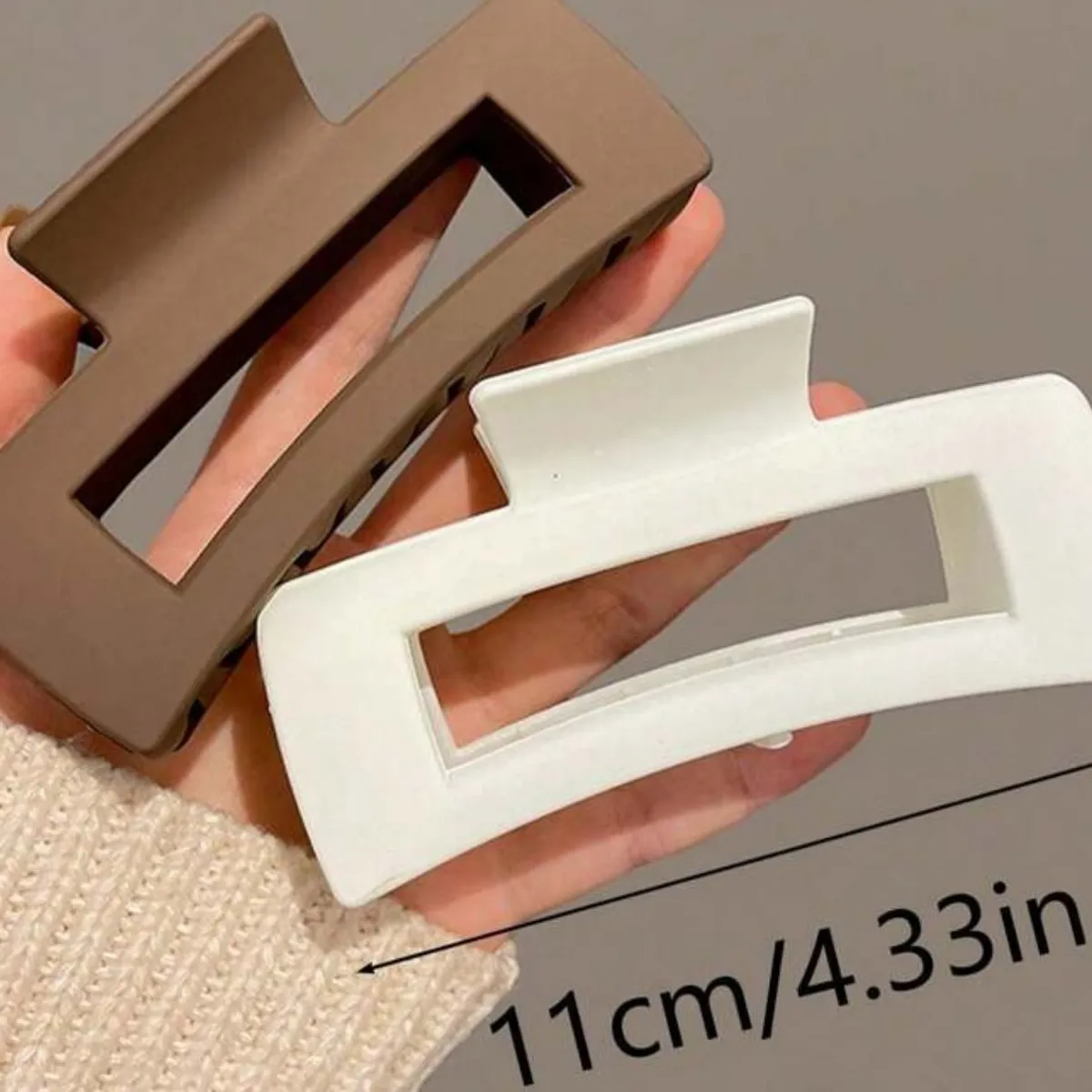 4pcs/1pc Women's Black, White, Brown 4.33in/11cm Square Plastic Large Hair Clips