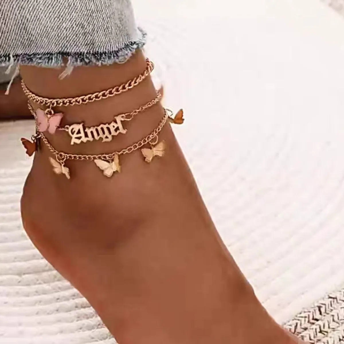 Opal Rose Gold Fashion Anklets Gold Butterfly Duo Anklet