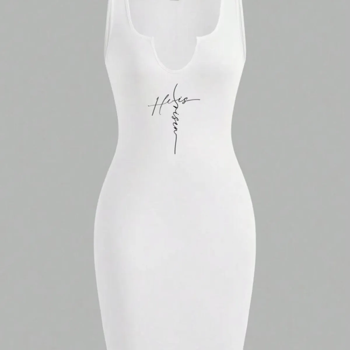 Women's White Sleeveless Bodycon Dress With Pattern- Size: S