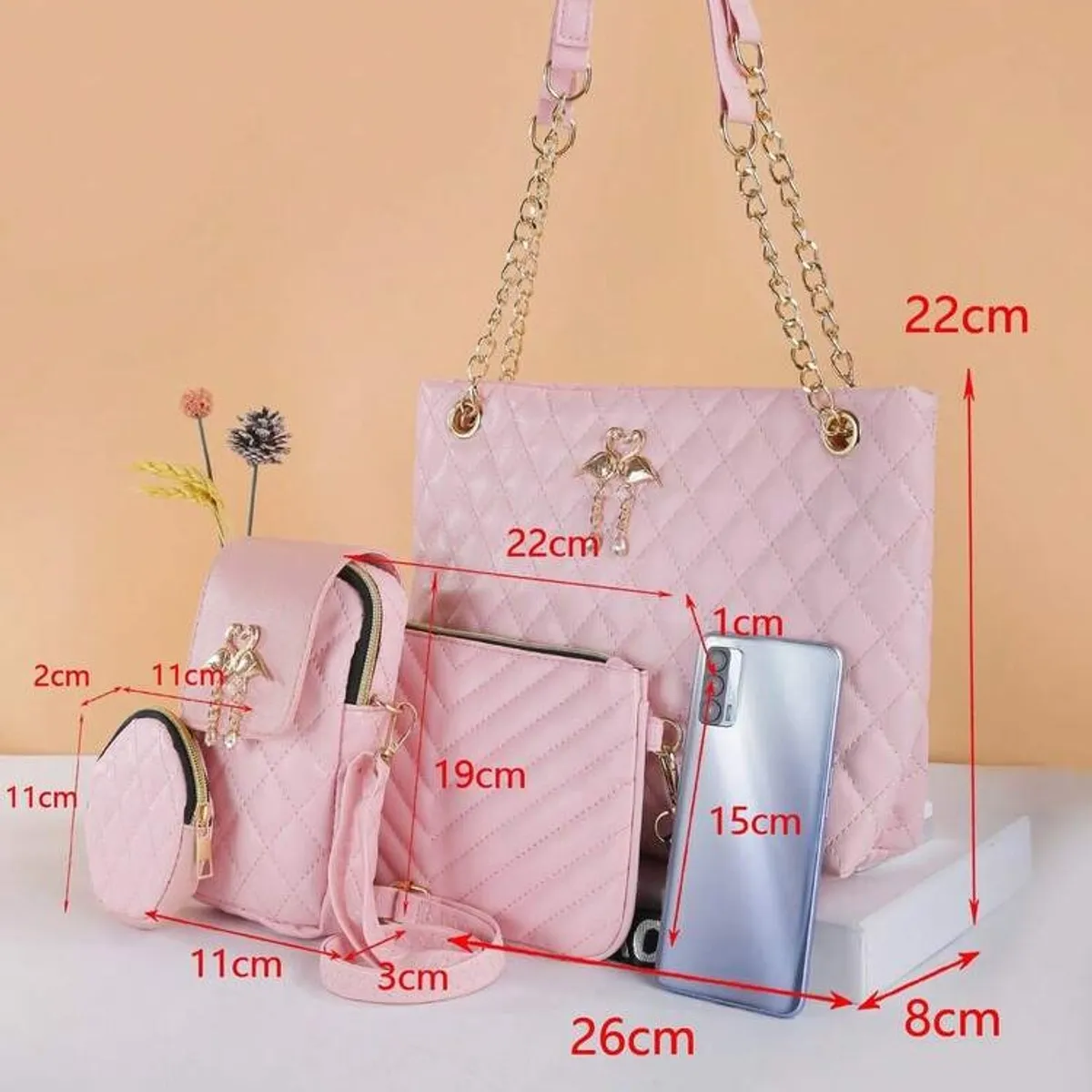 Women's 4-Piece Combo Bag Set - Fashion Essential! Shoulder Tote Crossbody Mini Bag Combo, Handheld & Crossbody Bag
