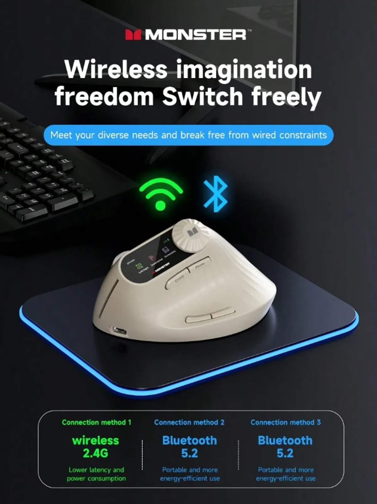 Monster M2MAX Ergonomic Rechargeable Wireless Vertical Mouse (BLK)