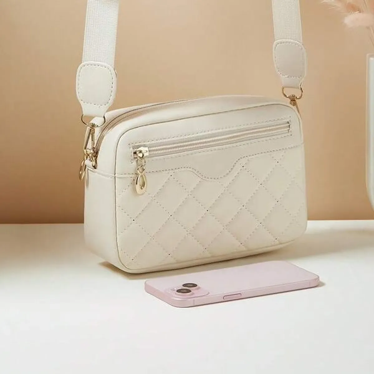 Fashion Minimalist Rhombus Pattern Multi-Pocket Quilted Butterfly Shoulder Bag